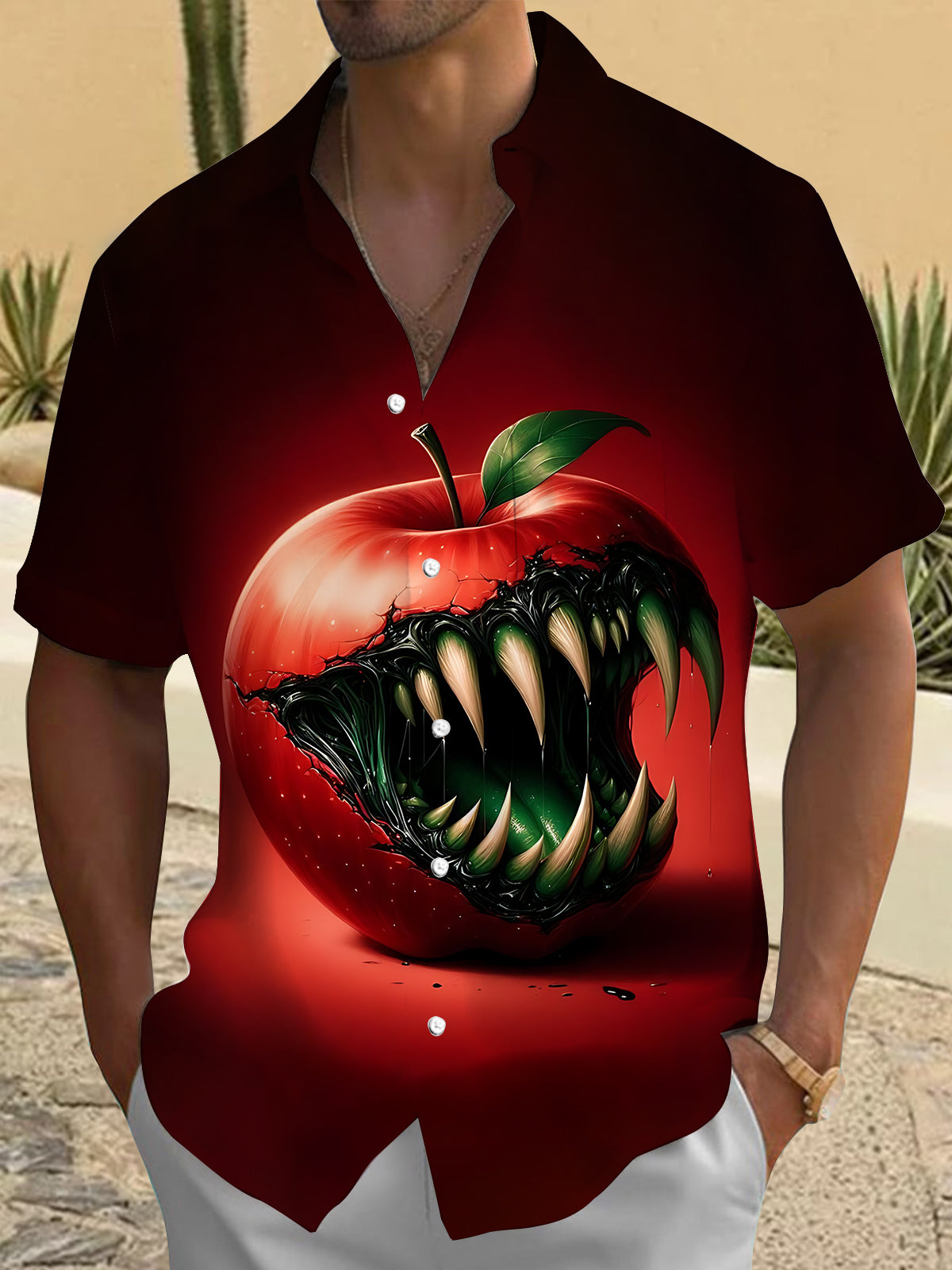 Apple Art Print Men's Pocket Short Sleeve Shirts