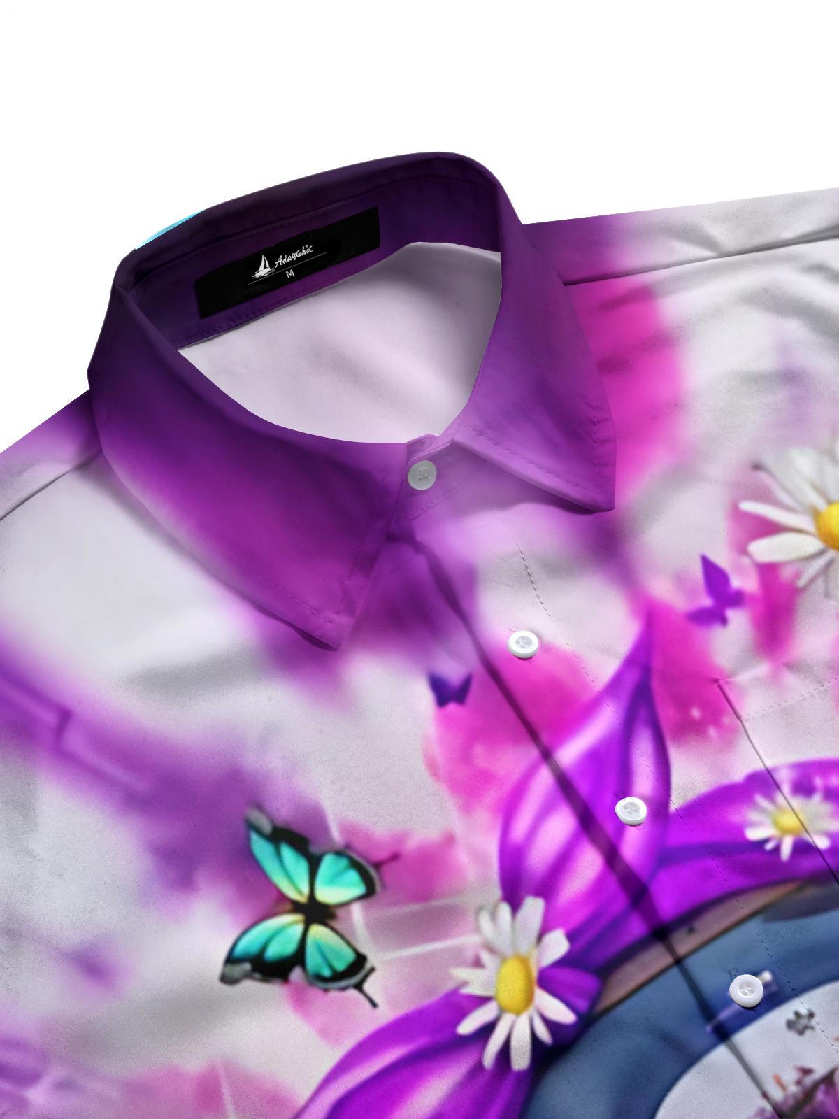 Hippie Car Tie Dye Print Men's Pocket Long Sleeve Shirts