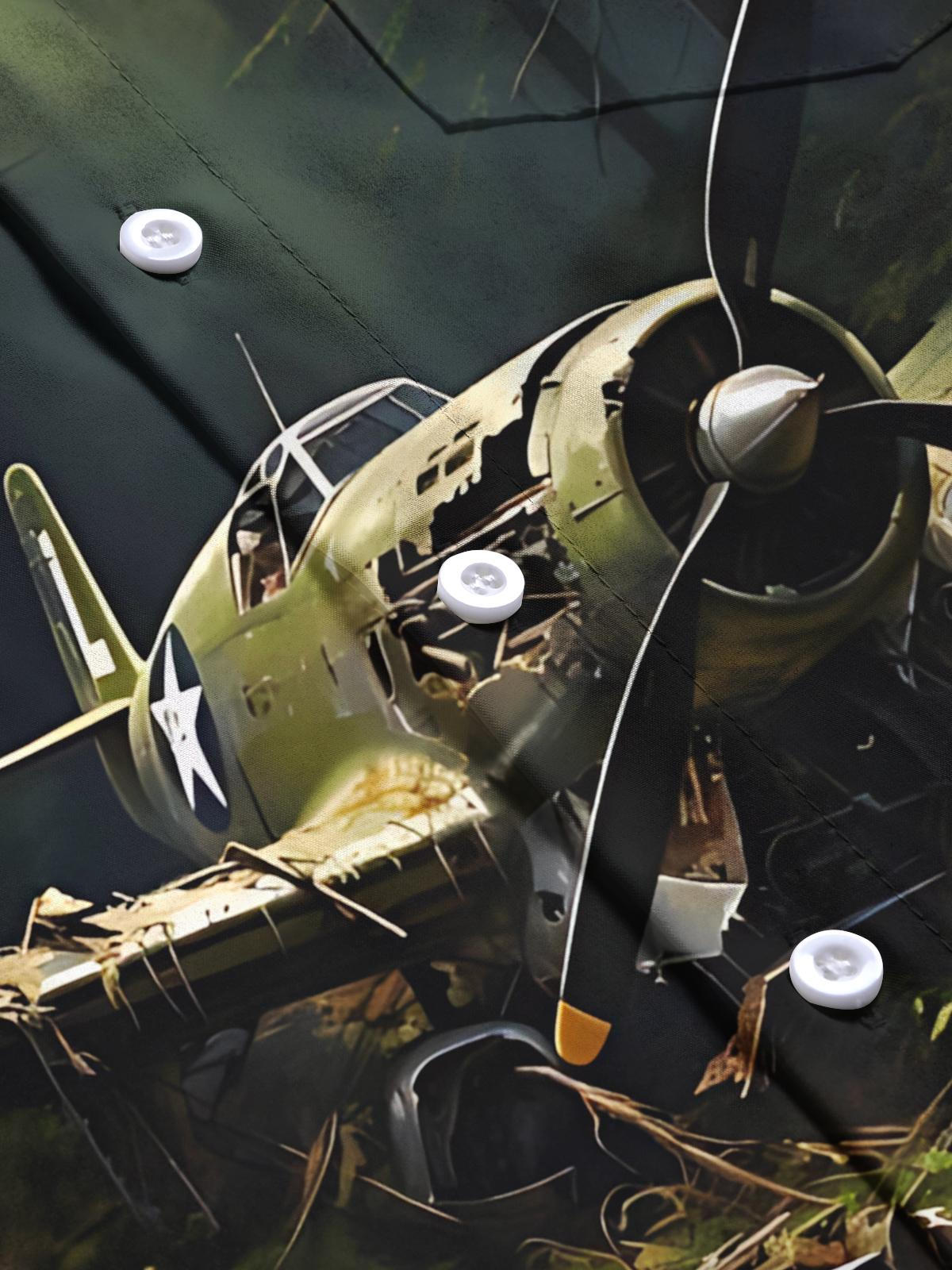 Aircraft Wreckage Print Men's Pocket Long Sleeve Shirts