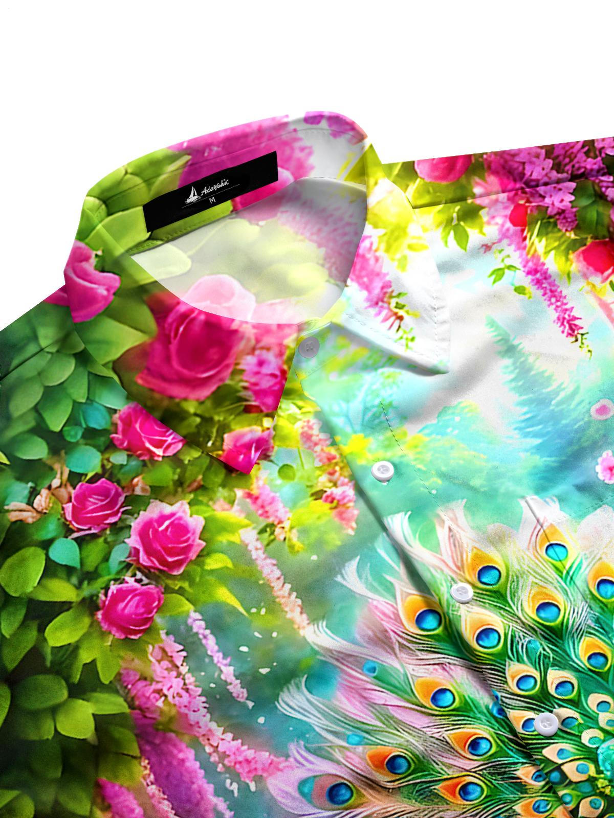 Peacock Floral Men's Pocket Short Sleeve Shirts