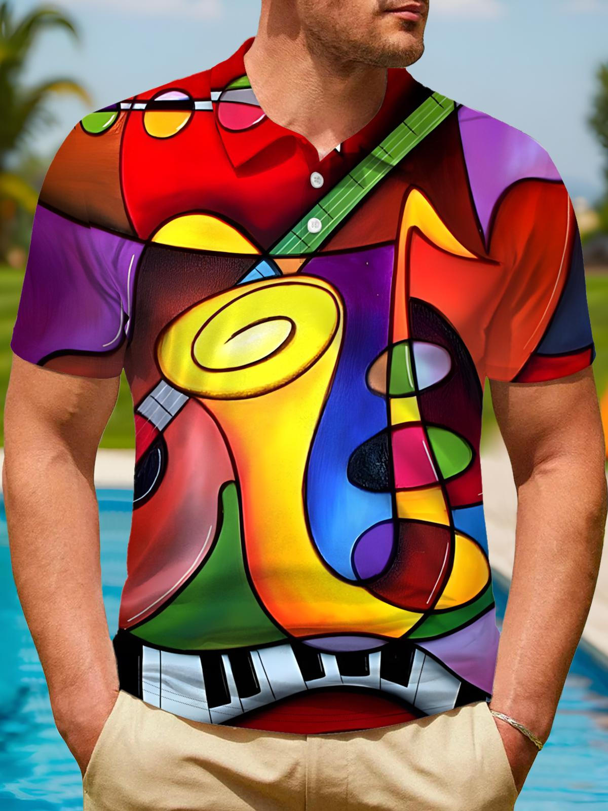 Music Art Print Men's Short Sleeve Button Polo Shirt
