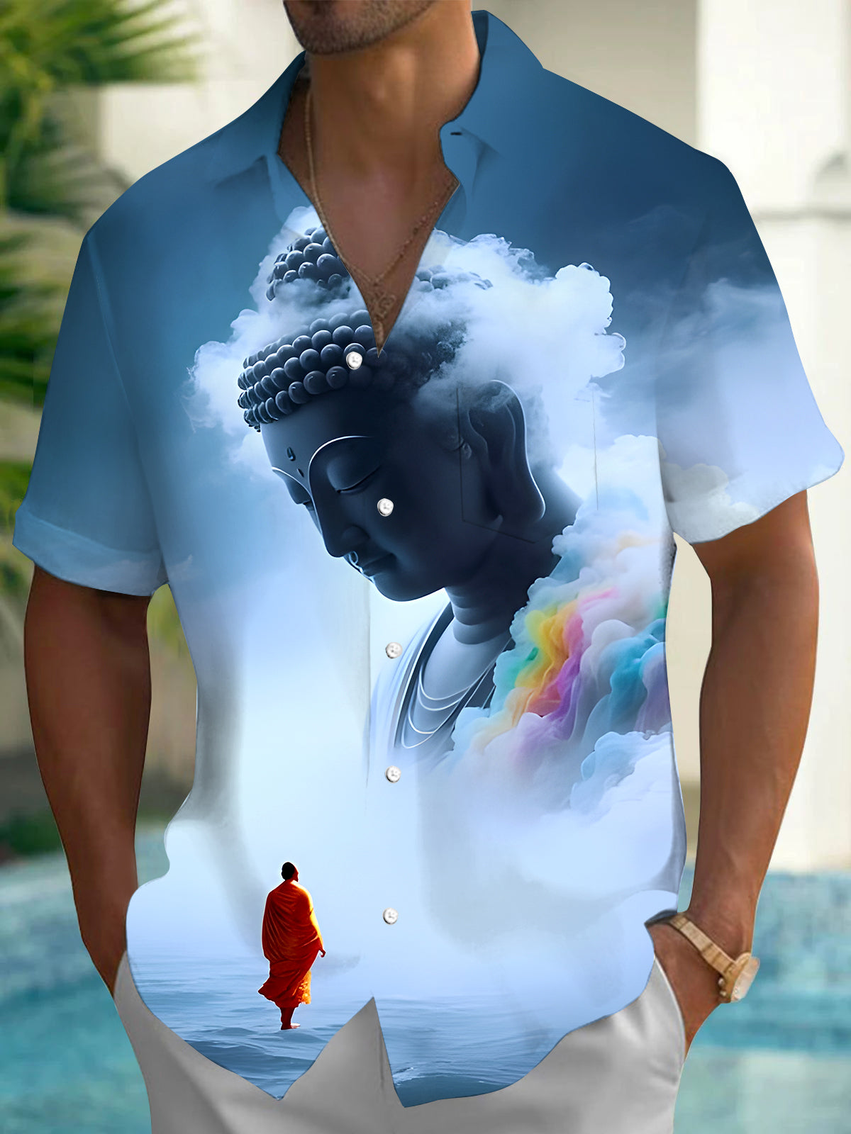 Sakyamuni Monk Men's Pocket Short Sleeve Shirts