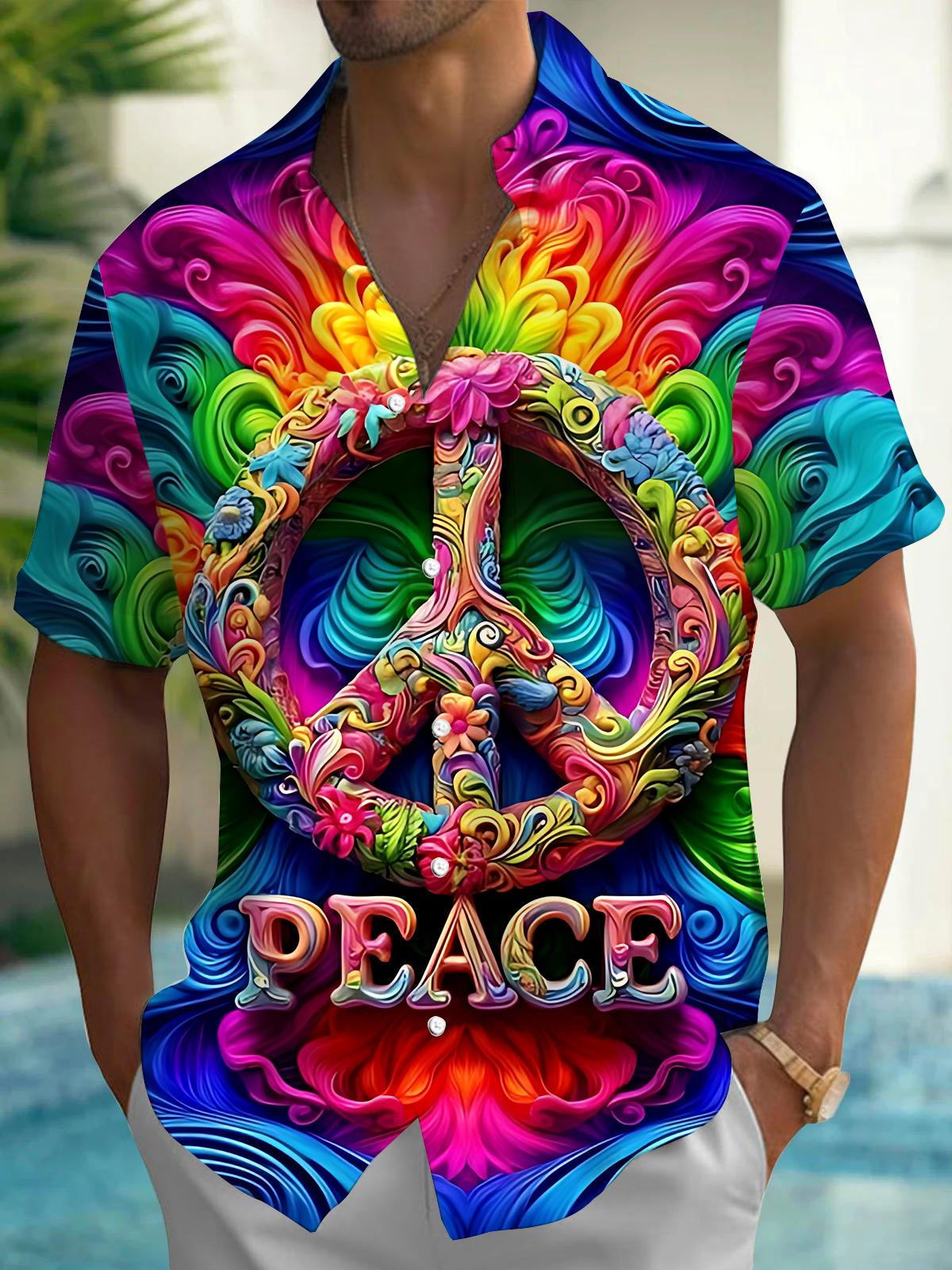 Peace Logo Art Print Men's Pocket Short Sleeve Shirts