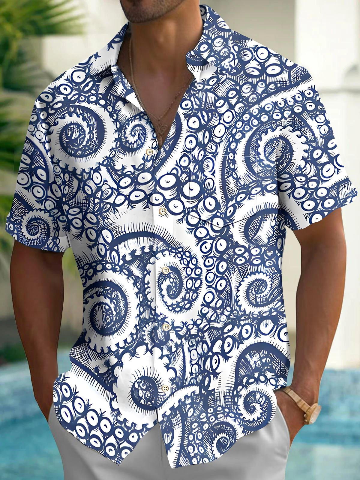 Hawaiian Octopus Men's Pocket Short Sleeve Shirts