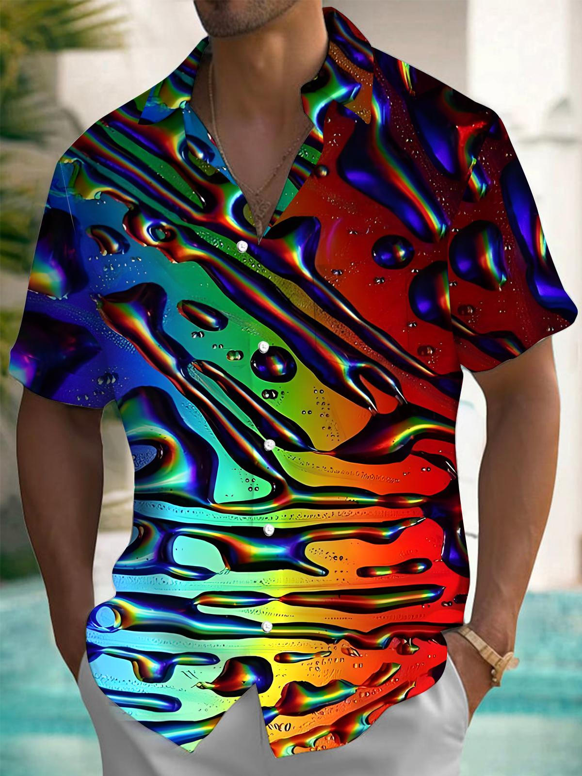 Rainbow Gradient Print Men's Pocket Short Sleeve Shirts