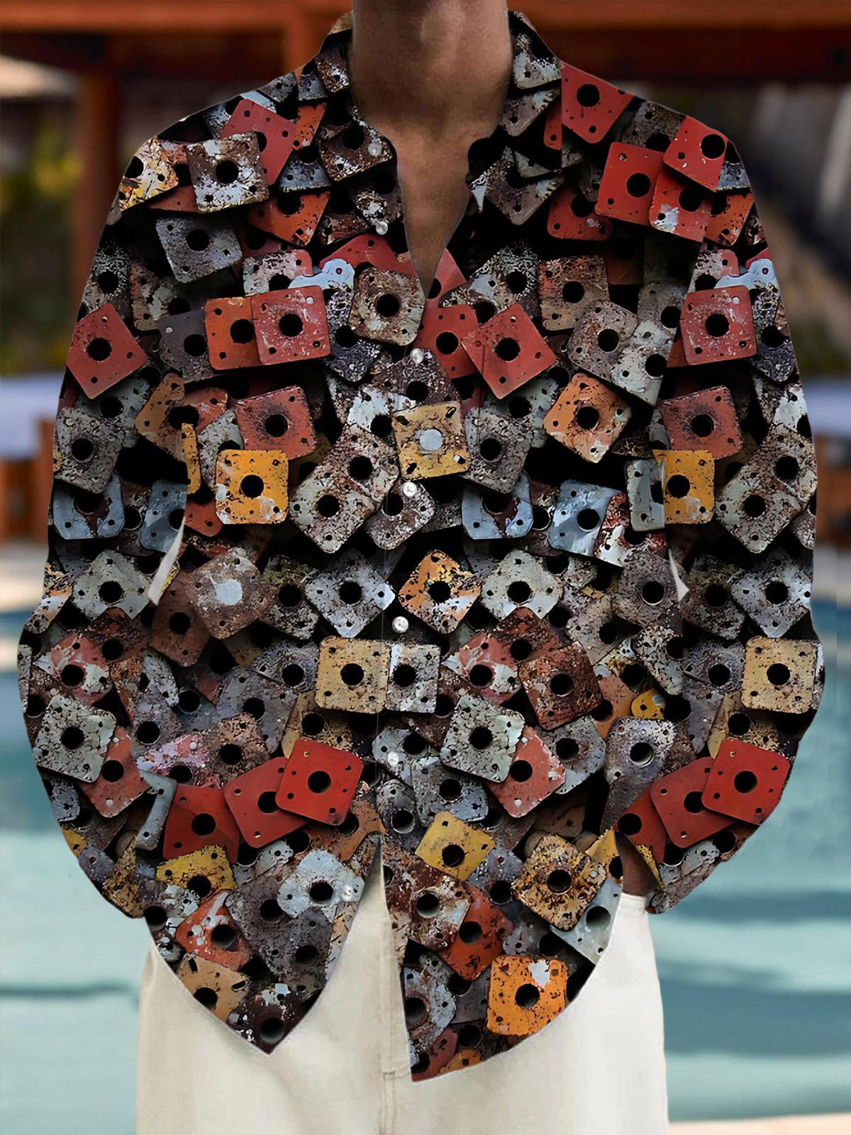 Steel Print Men's Pocket Long Sleeve Shirts