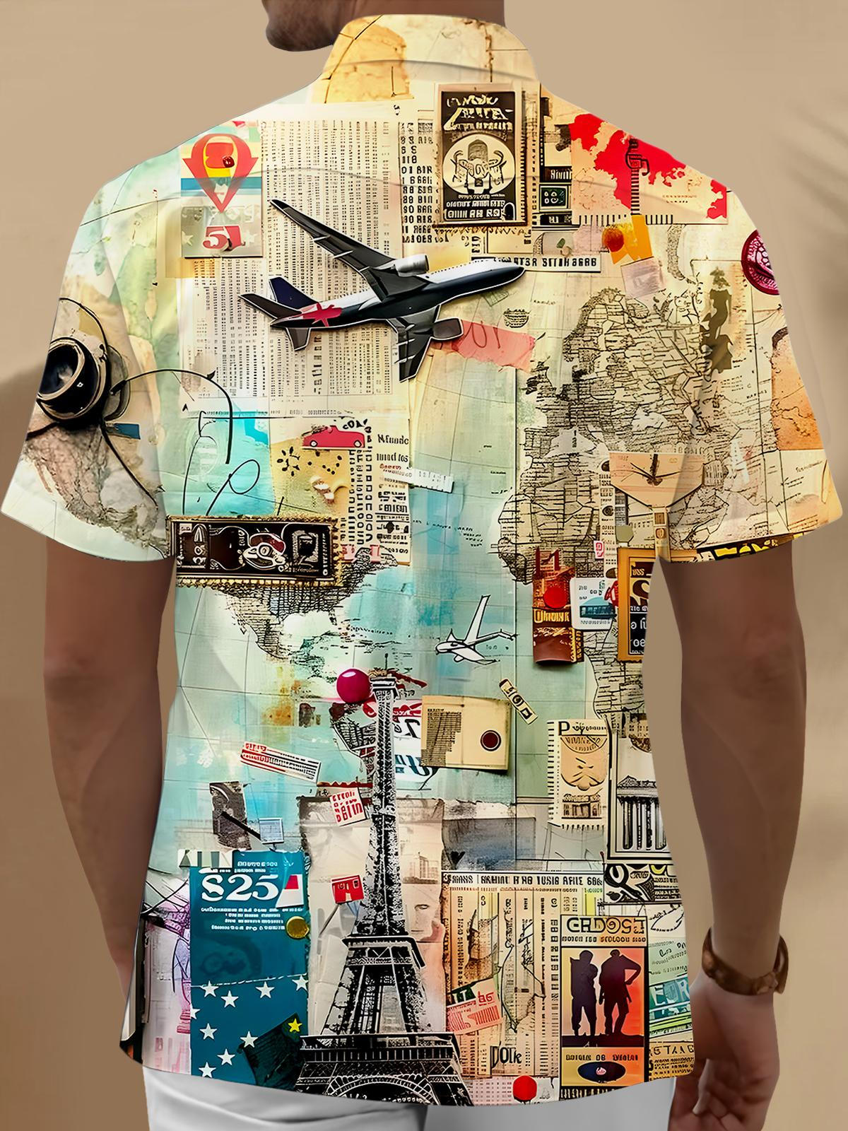 Vacation Travel Airplane Men's Pocket Short Sleeve Shirts