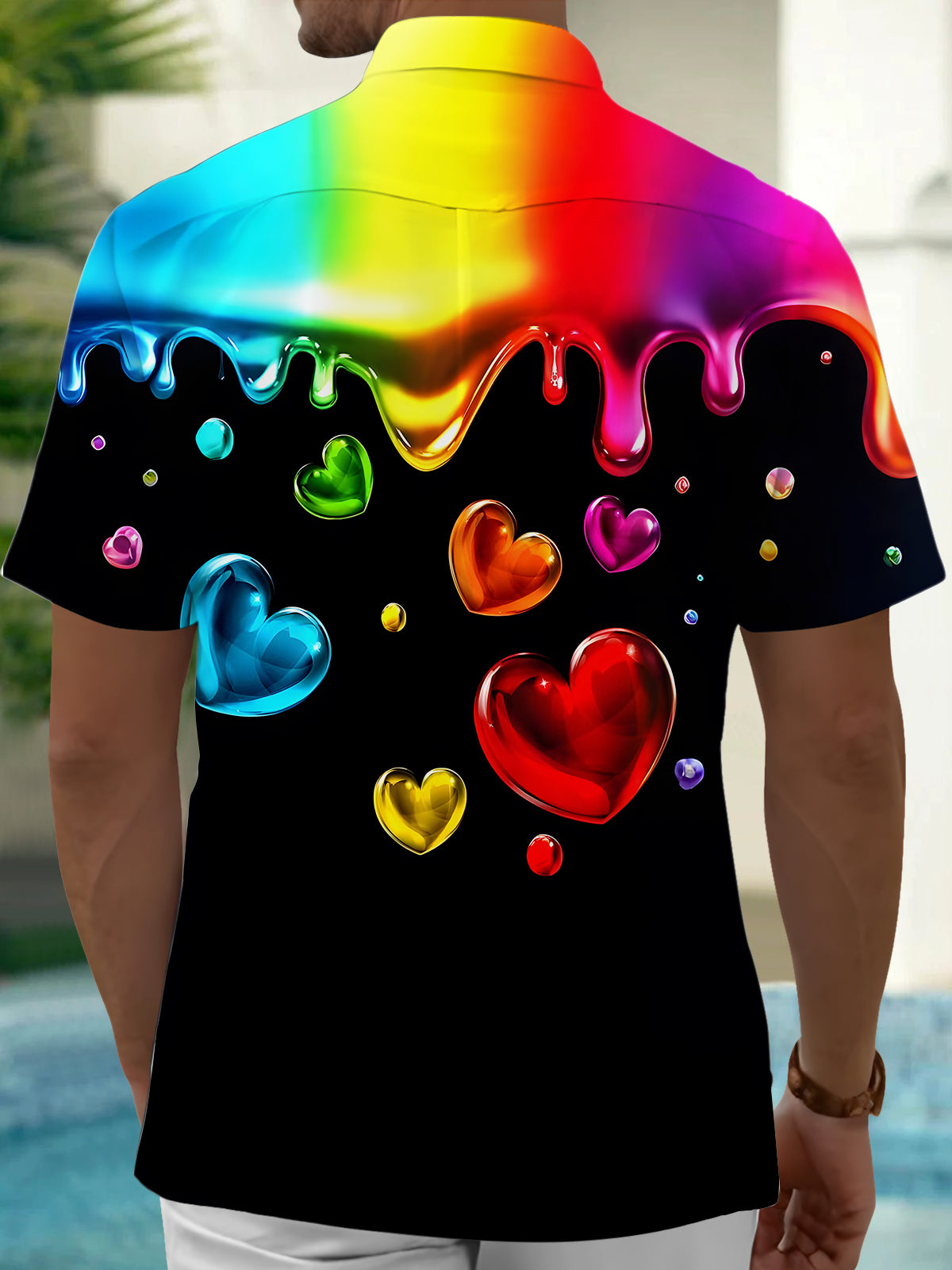 Tie Dye Heart Men's Pocket Short Sleeve Shirts