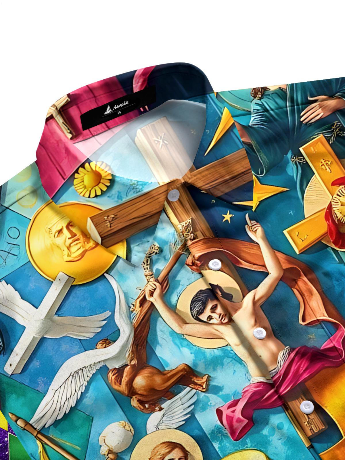 Christian Figure Art Print Men's Pocket Short Sleeve Shirts