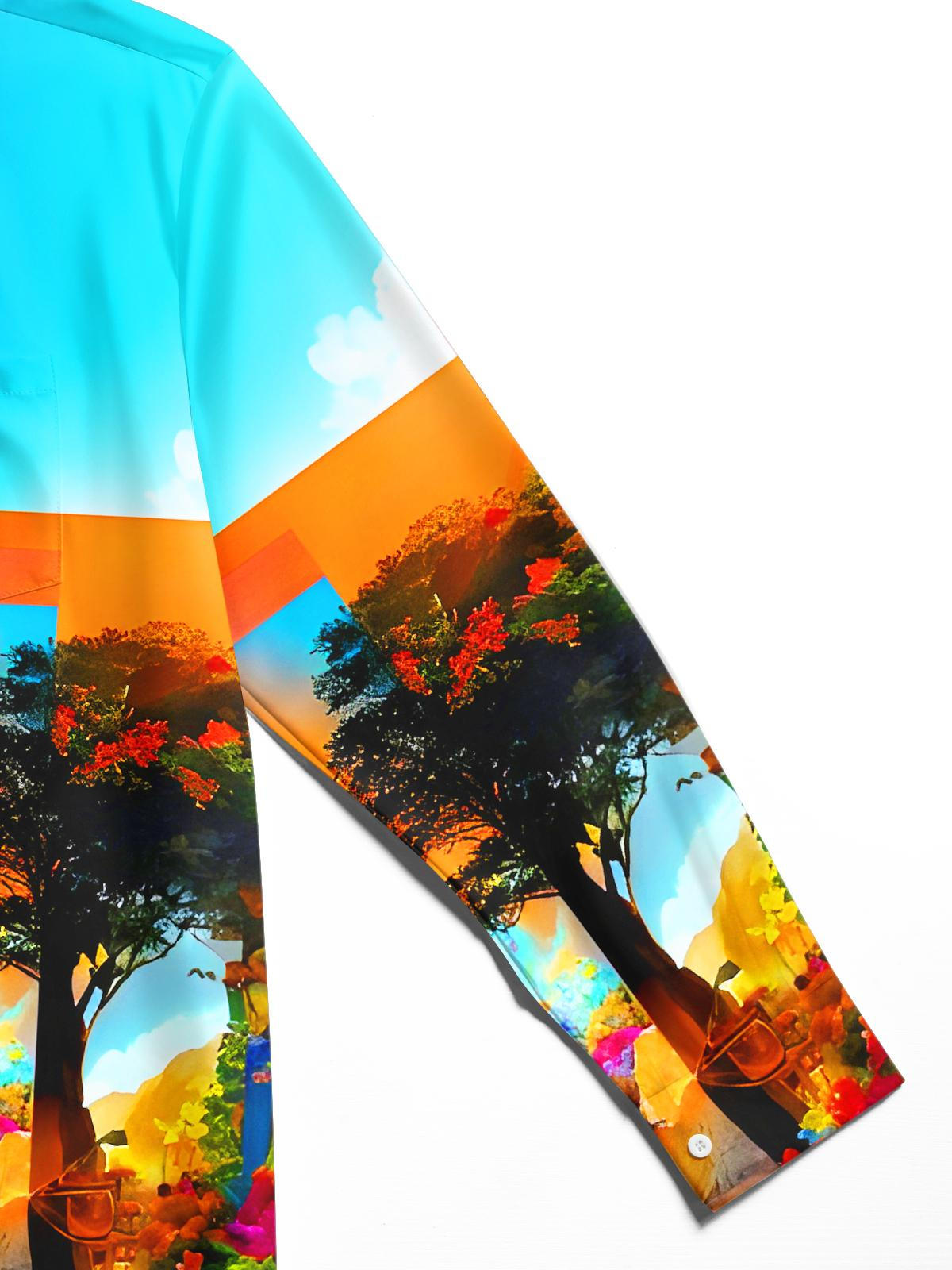 Plant Floral Mirror Water Feature Sunset Glow Mountains Geometry Men's Pocket Long Sleeve Shirts