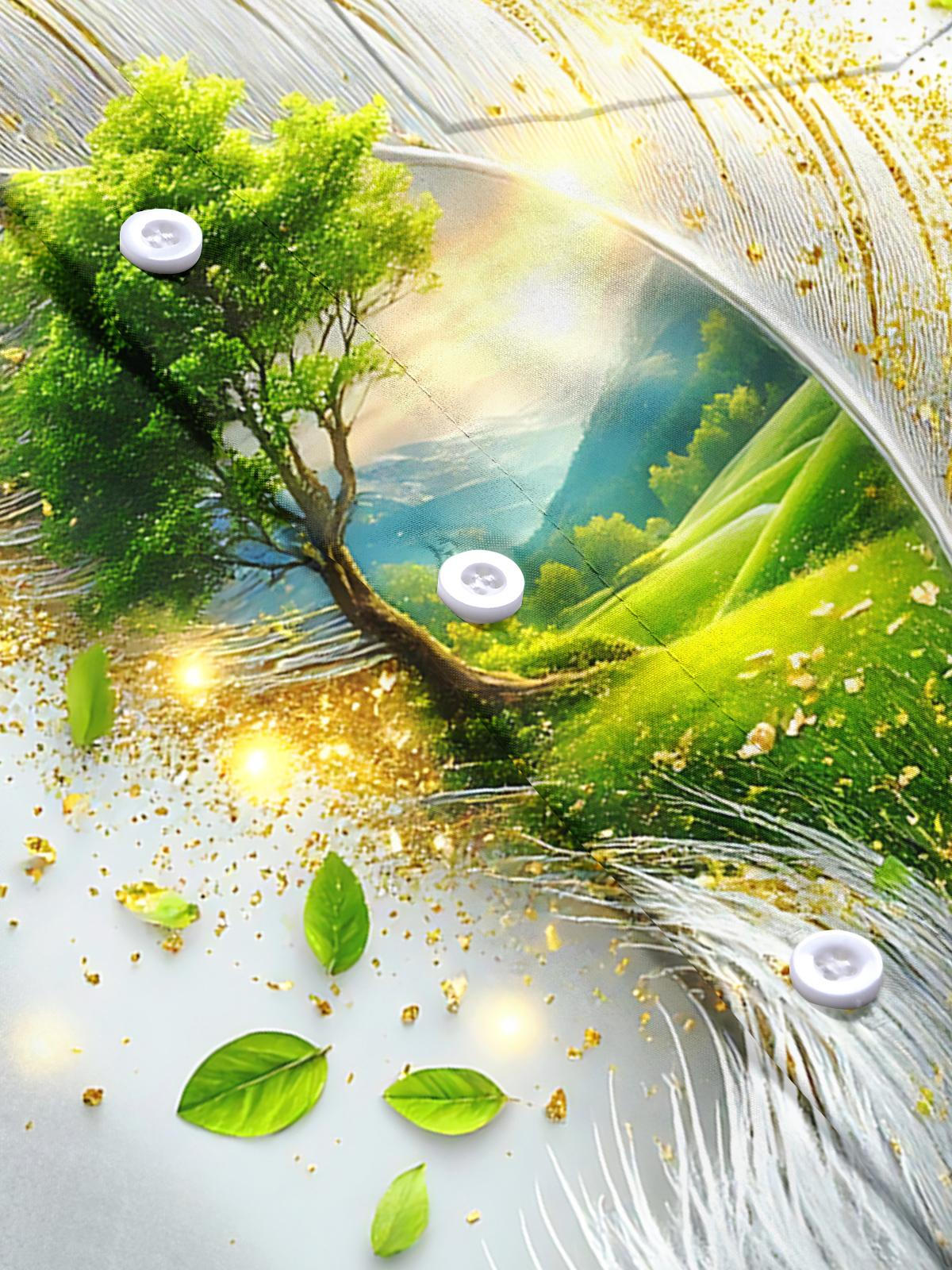 Feather Tree Print Men's Pocket Short Sleeve Shirts