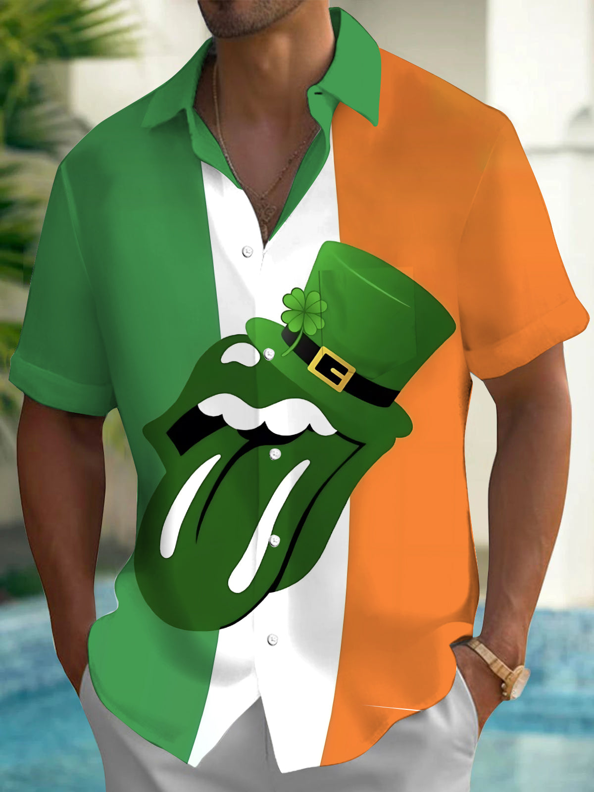 St. Patrick's Day Print Men's Pocket Short Sleeve Shirts