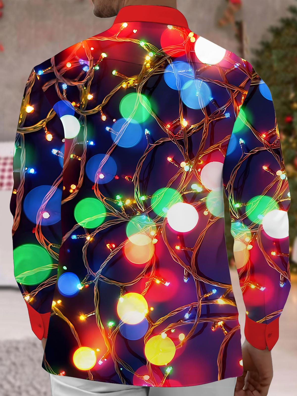 Christmas Lights Print Men's Pocket Long Sleeve Shirts