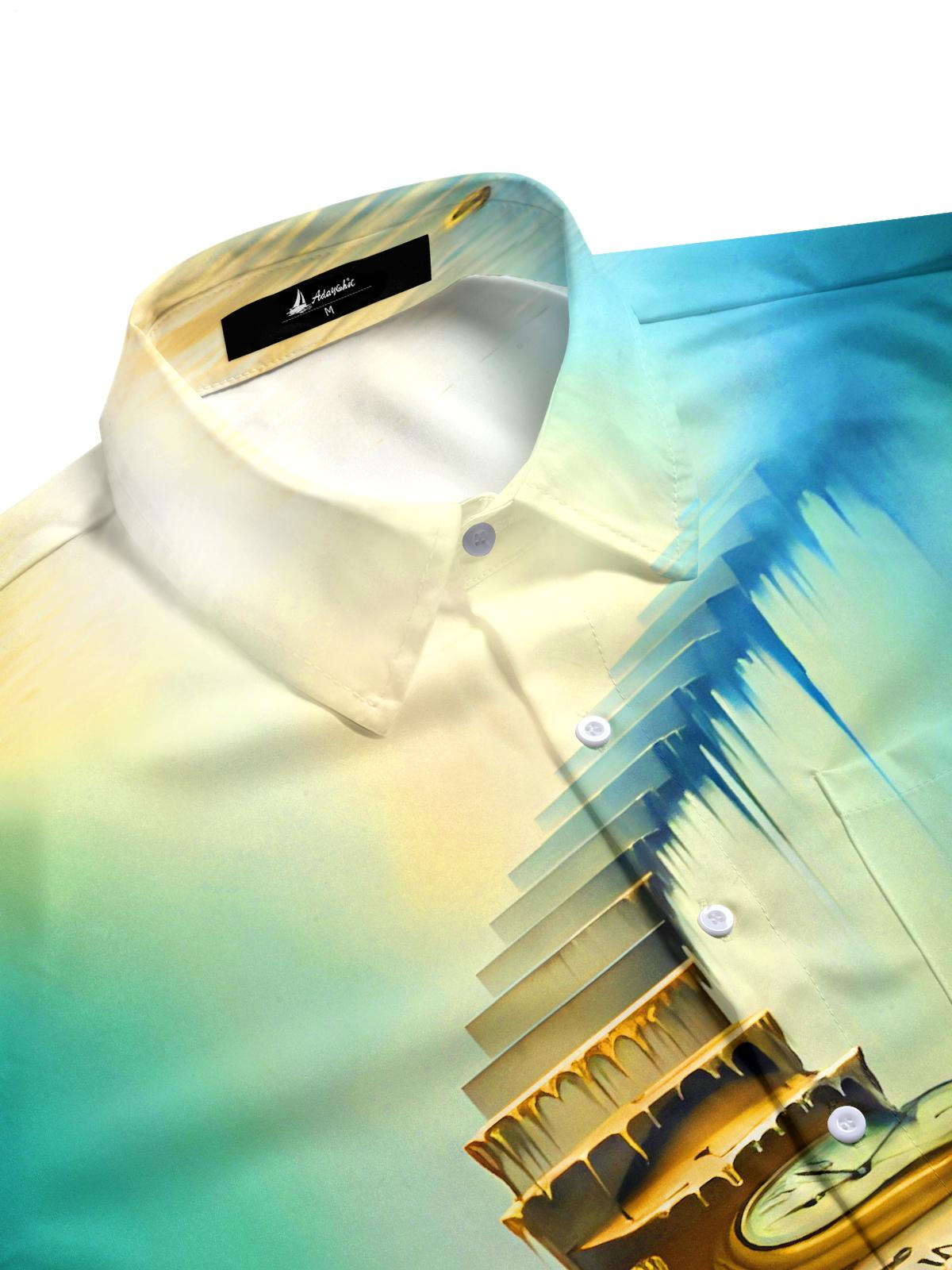 Fun Art Clock Stairs Men's Pocket Short Sleeve Shirts