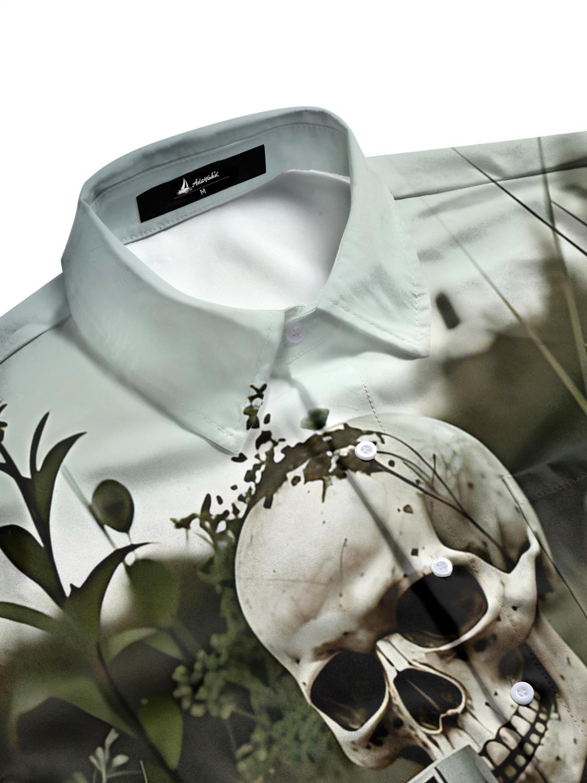 Skull Photographer Print Men's Pocket Long Sleeve Shirts