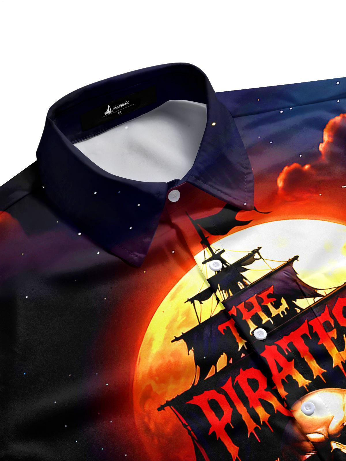 Skull Pirate Boat Men's Pocket Short Sleeve Shirts