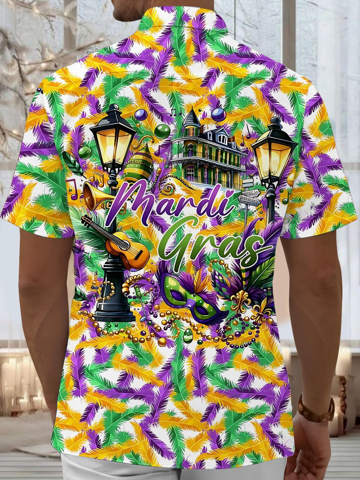 Mardi Gras Print Men's Pocket Short Sleeve Shirts