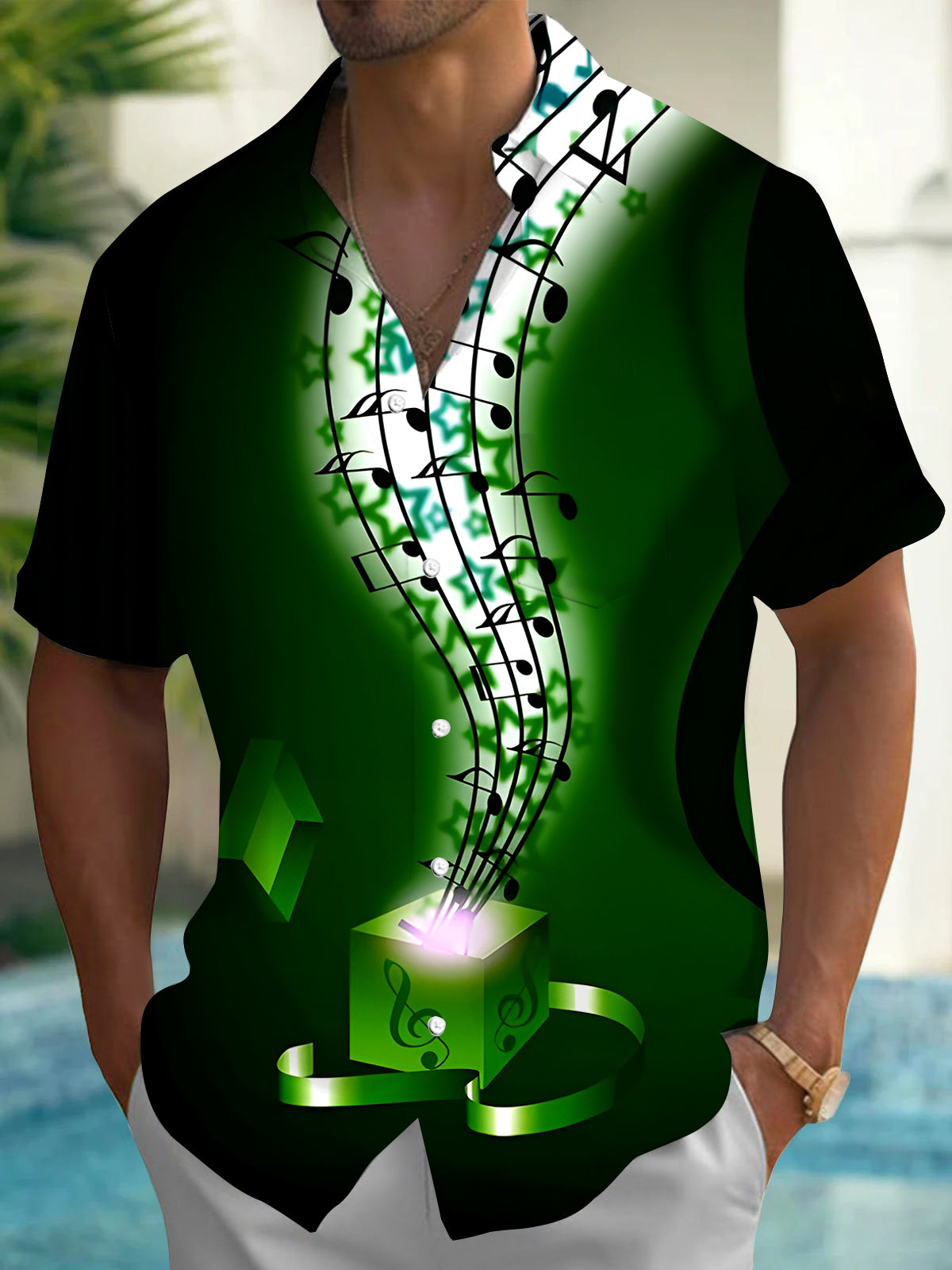 Musical Note Men's Pocket Short Sleeve Shirts