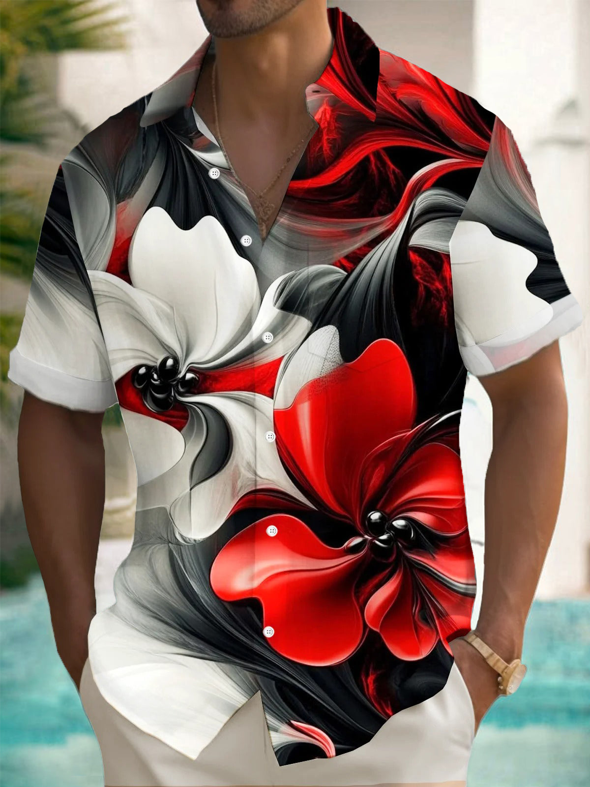 Floral Print Men's Pocket Short Sleeve Shirts