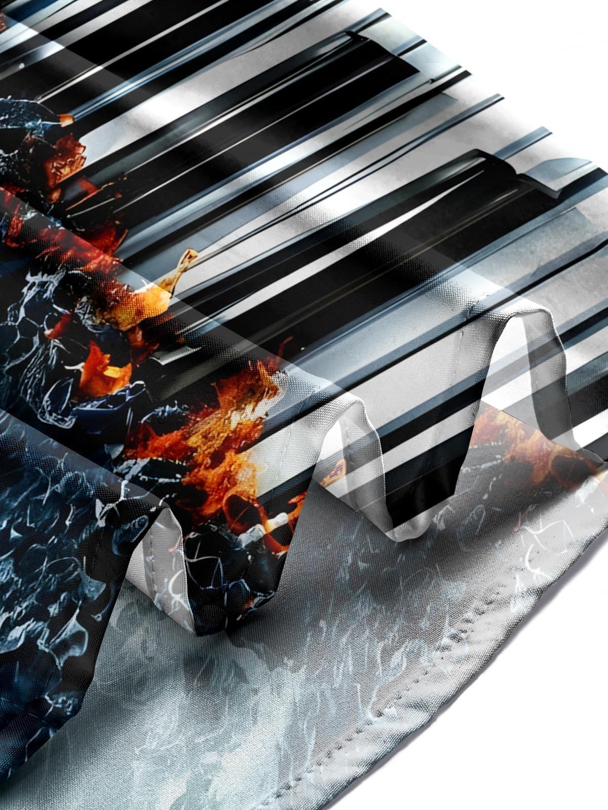 Seawater Piano Print Men's Pocket Short Sleeve Shirts