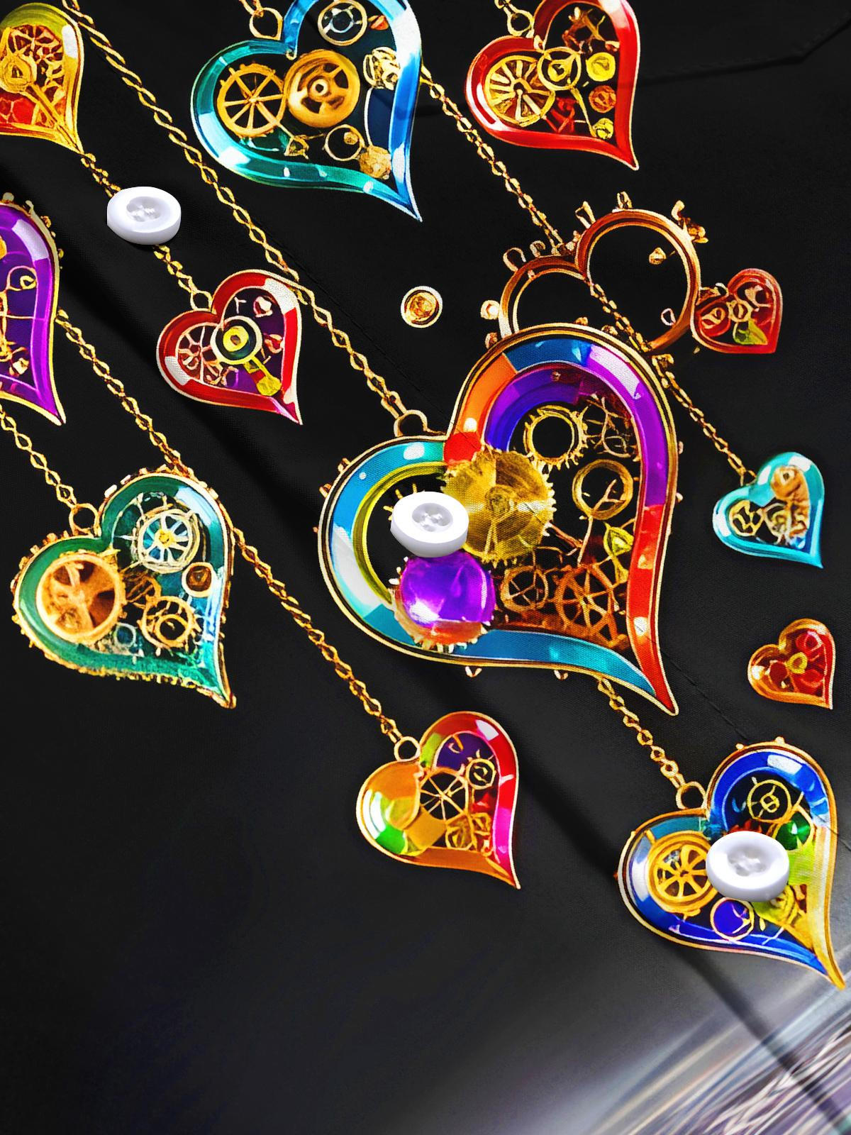 Colorful Heart-shaped Gear Wheels Men's Pocket Short Sleeve Shirts