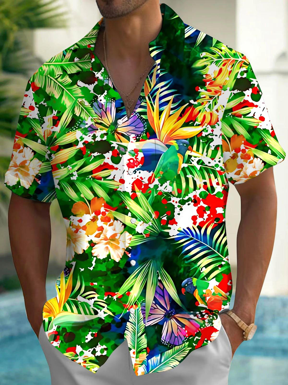 Plant Flower Leaf Men's Pocket Short Sleeve Shirts