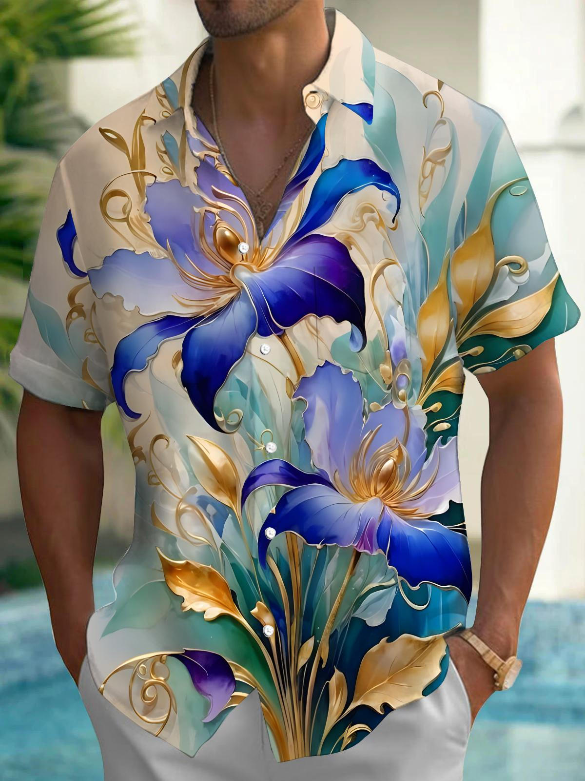 Floral Men's Pocket Short Sleeve Shirts