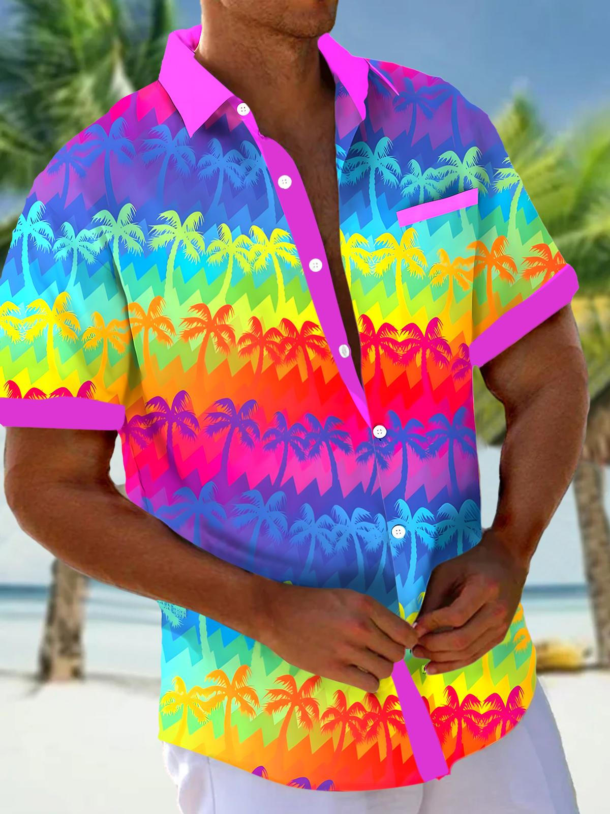 Hawaiian Coconut Tree Men's Pocket Short Sleeve Shirts