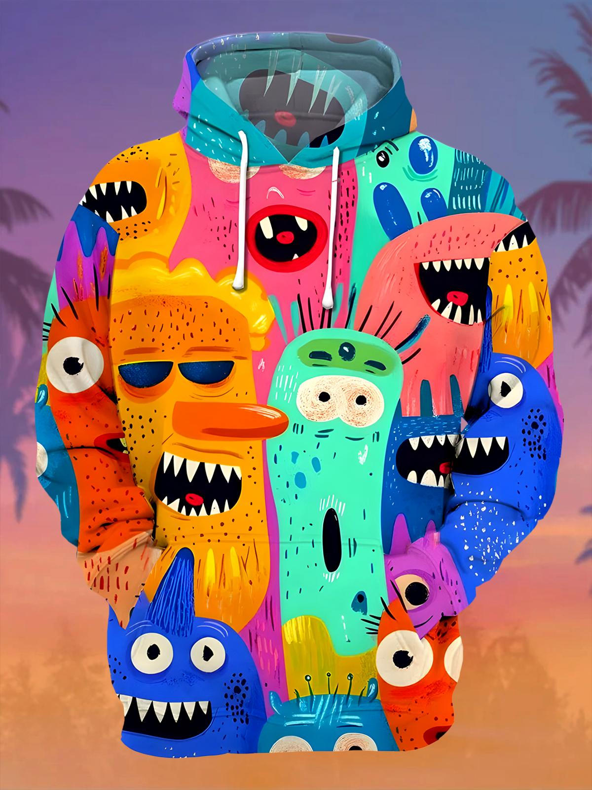 Funny Men's Long Sleeve Printing Pocket Hooded Sweatshirt