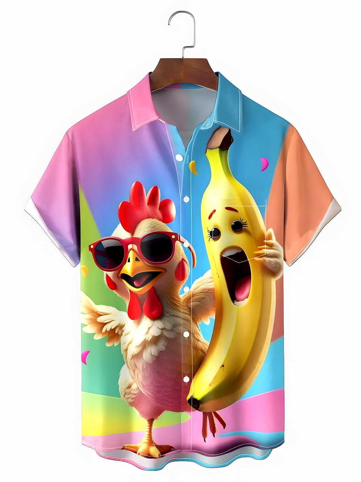 Funny Chicken Banana Men's Pocket Short Sleeve Shirts