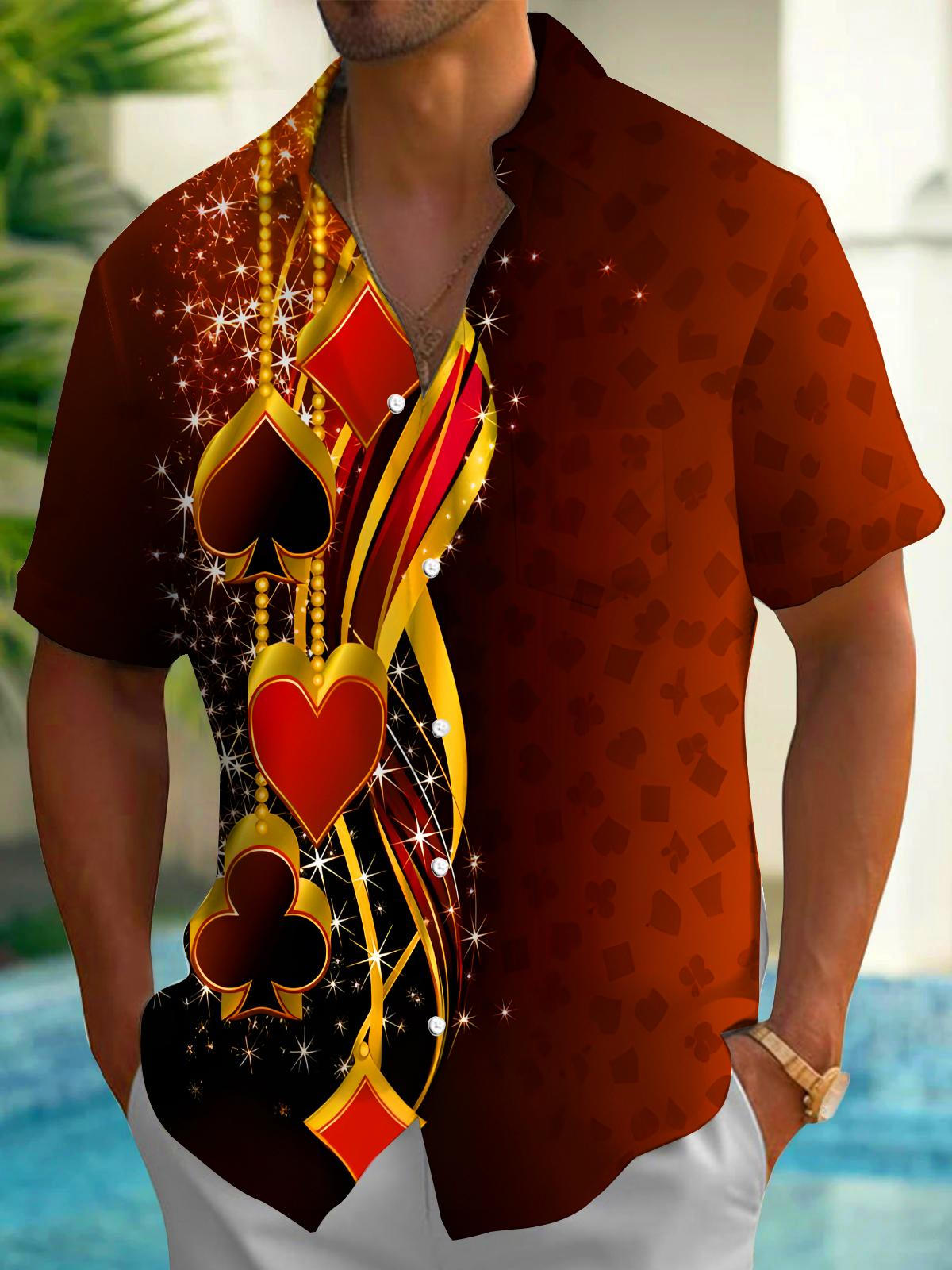 Poker Pattern Men's Pocket Short Sleeve Shirts