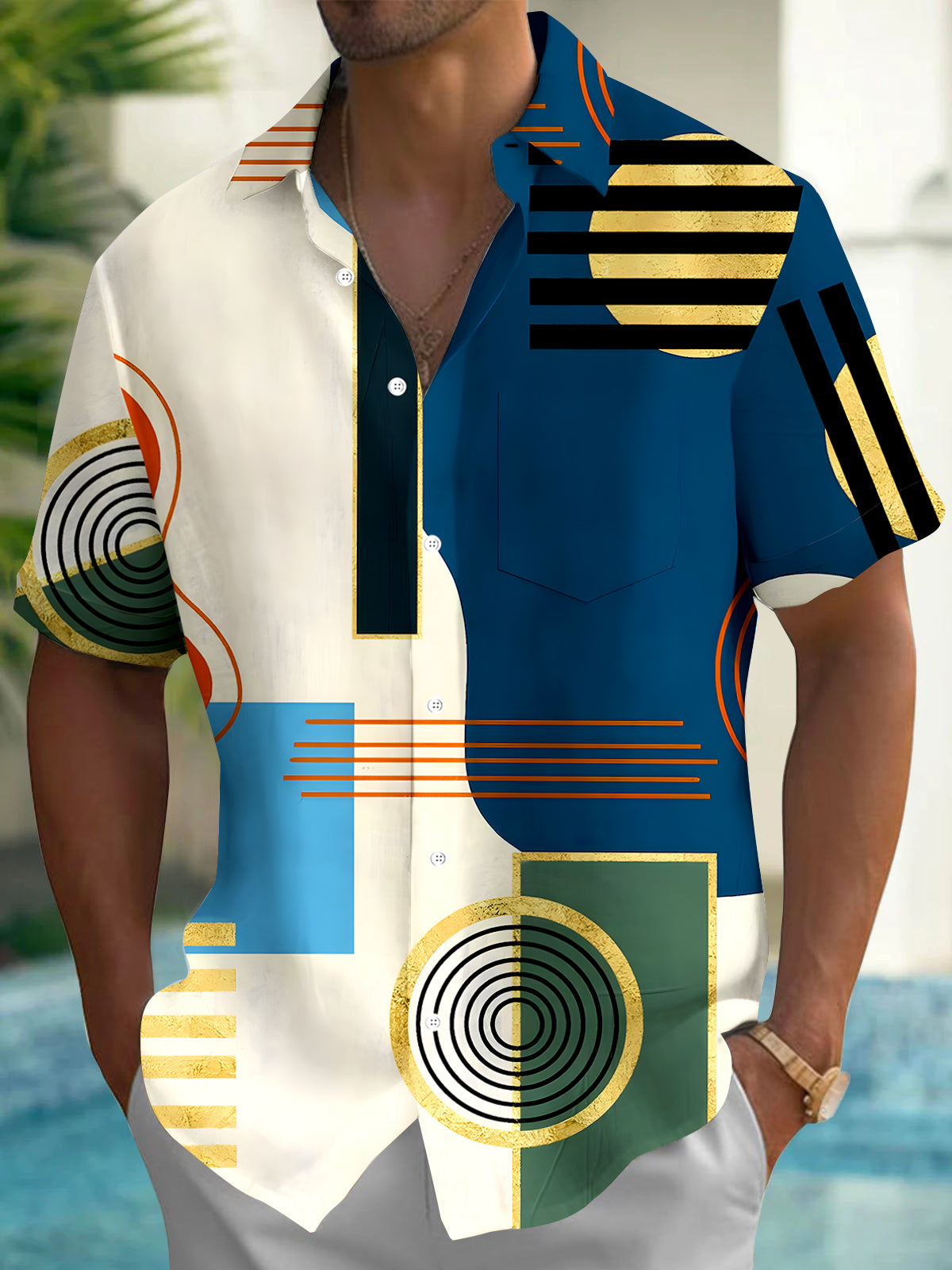 Geometry Men's Pocket Short Sleeve Shirts