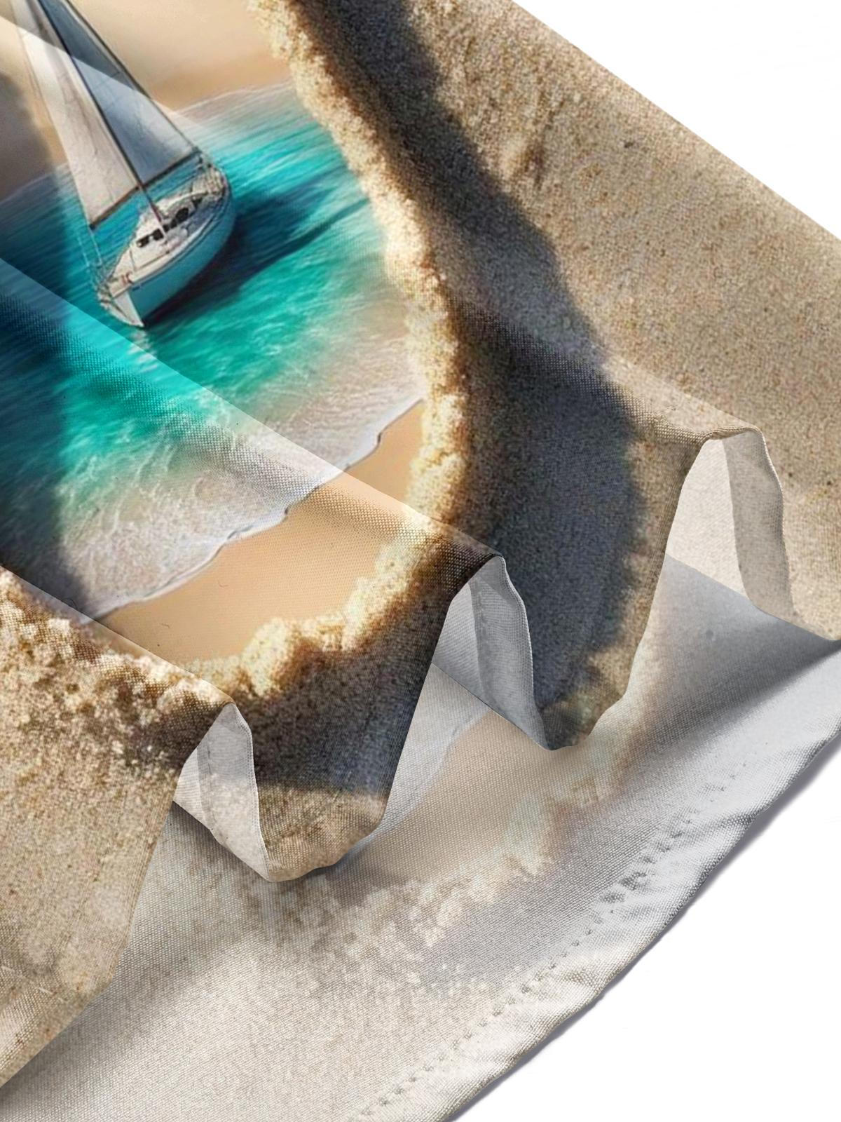 Hawaiian Coconut Palm Beach Footprints Men's Pocket Short Sleeve Shirts