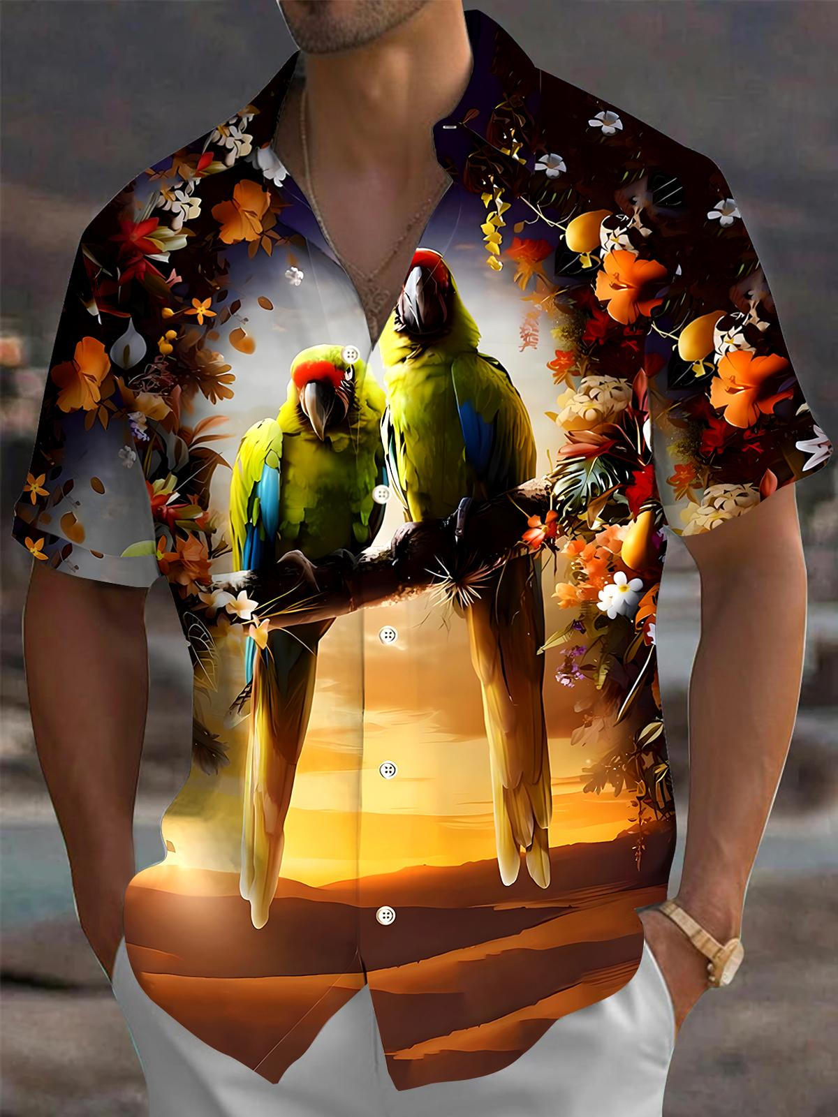Parrot Floral Men's Pocket Short Sleeve Shirts