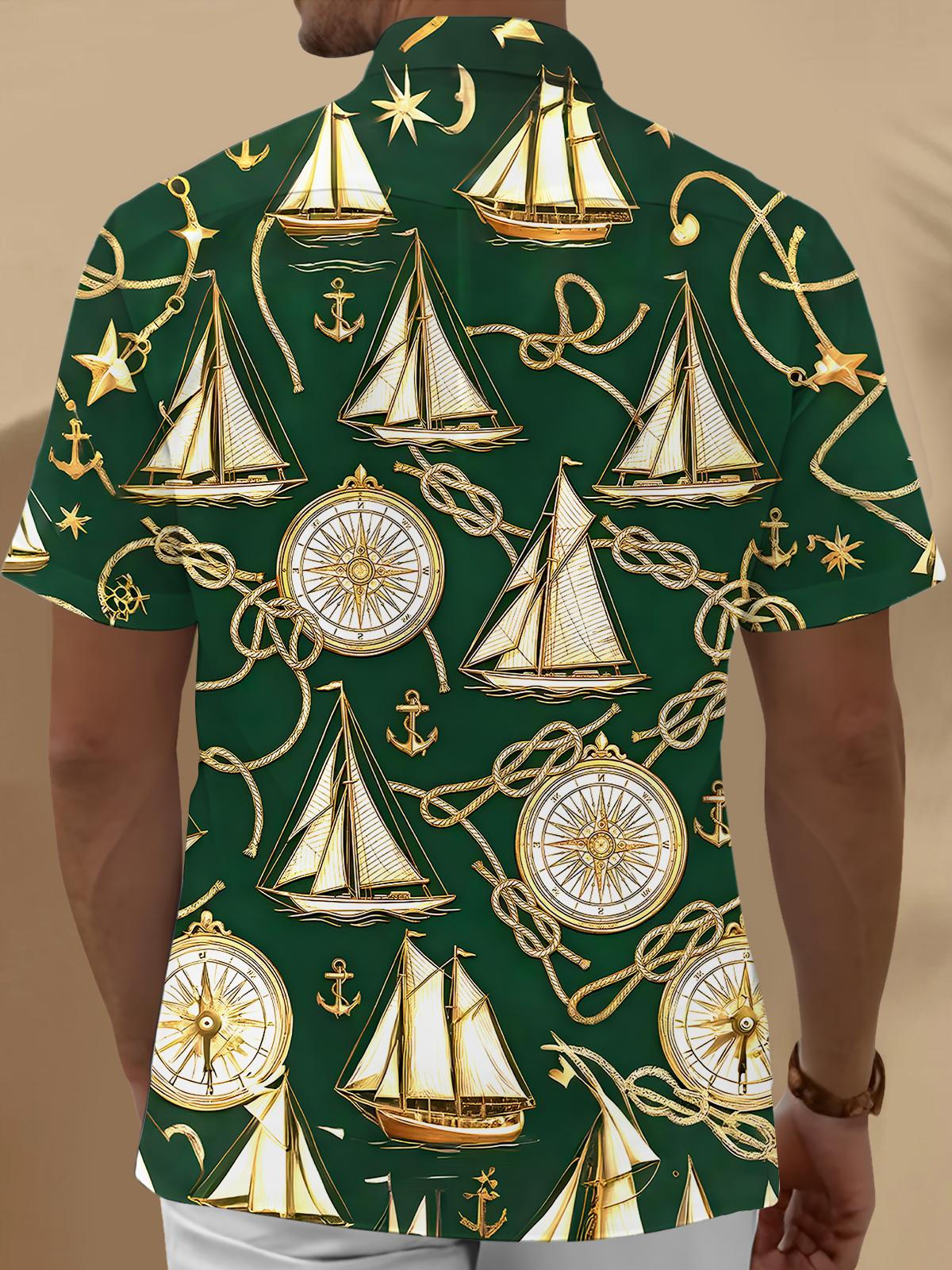 Retro Boat Compass Men's Pocket Short Sleeve Shirts