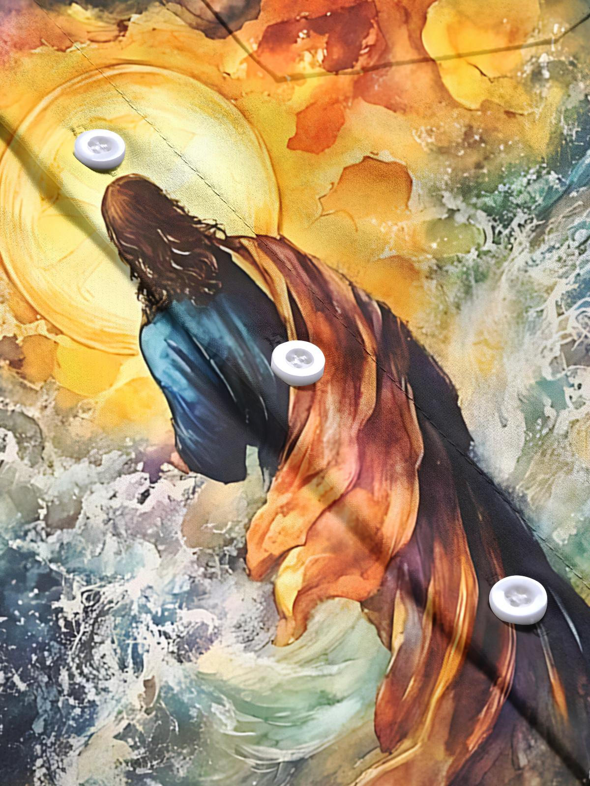 Jesus Art Print Men's Pocket Long Sleeve Shirts