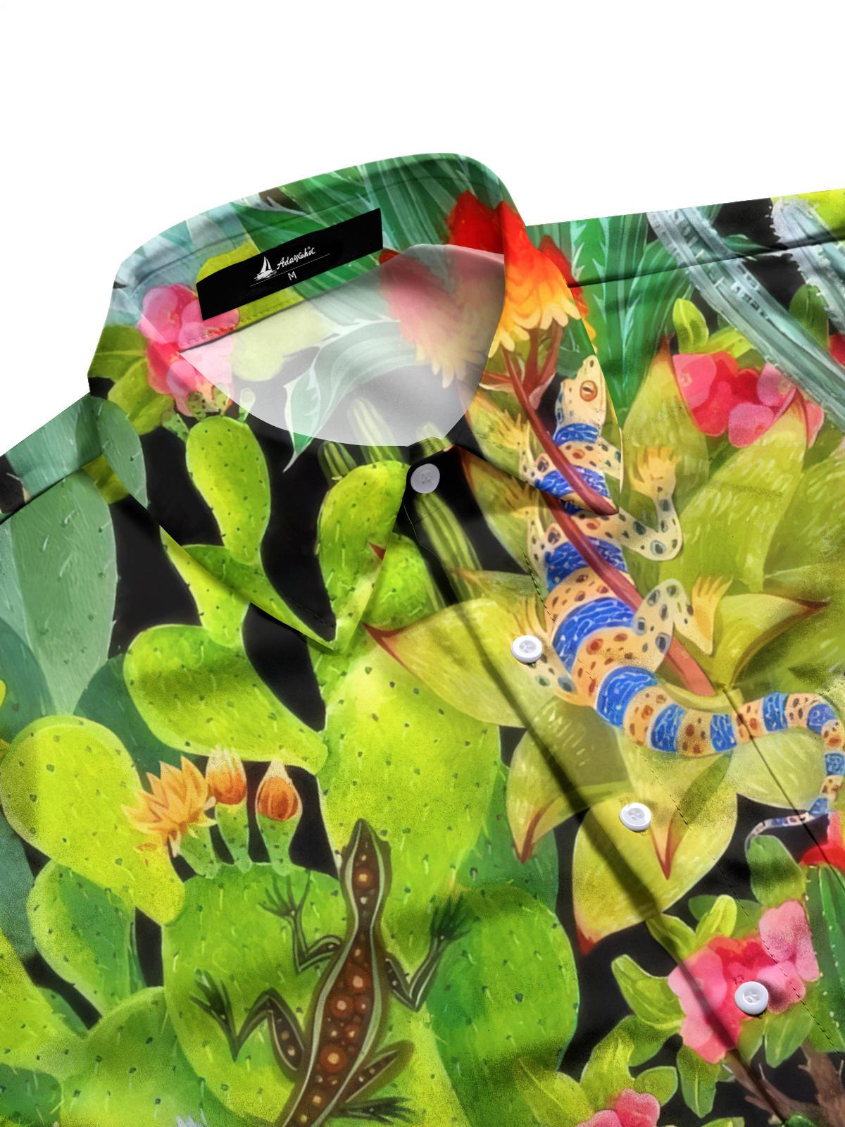 Plant Lizard Print Men's Pocket Short Sleeve Shirts