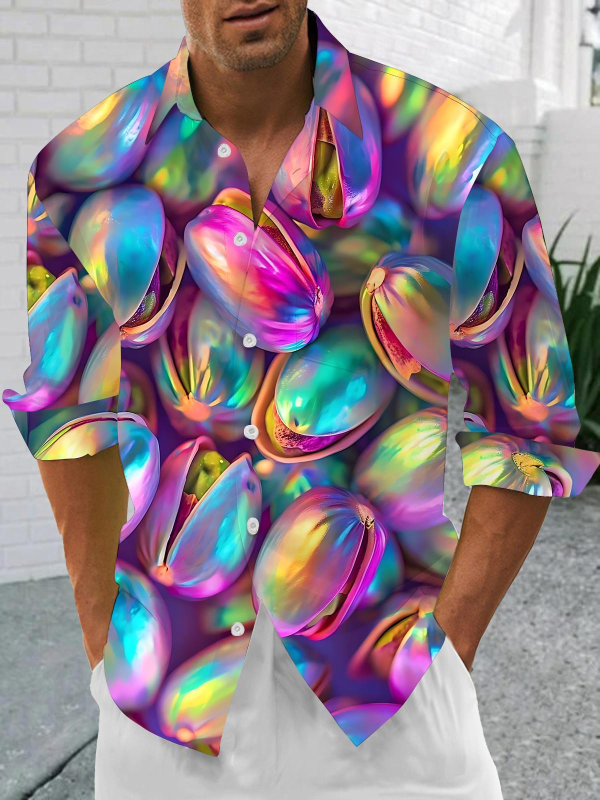 Gradient Pistachios Print Men's Pocket Long Sleeve Shirts