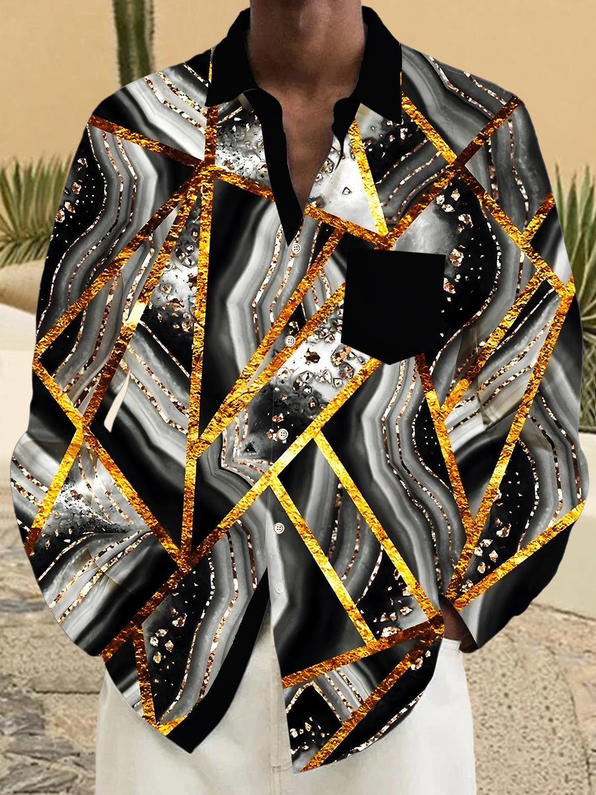 Christmas Geometry Men's Pocket Long Sleeve Shirts