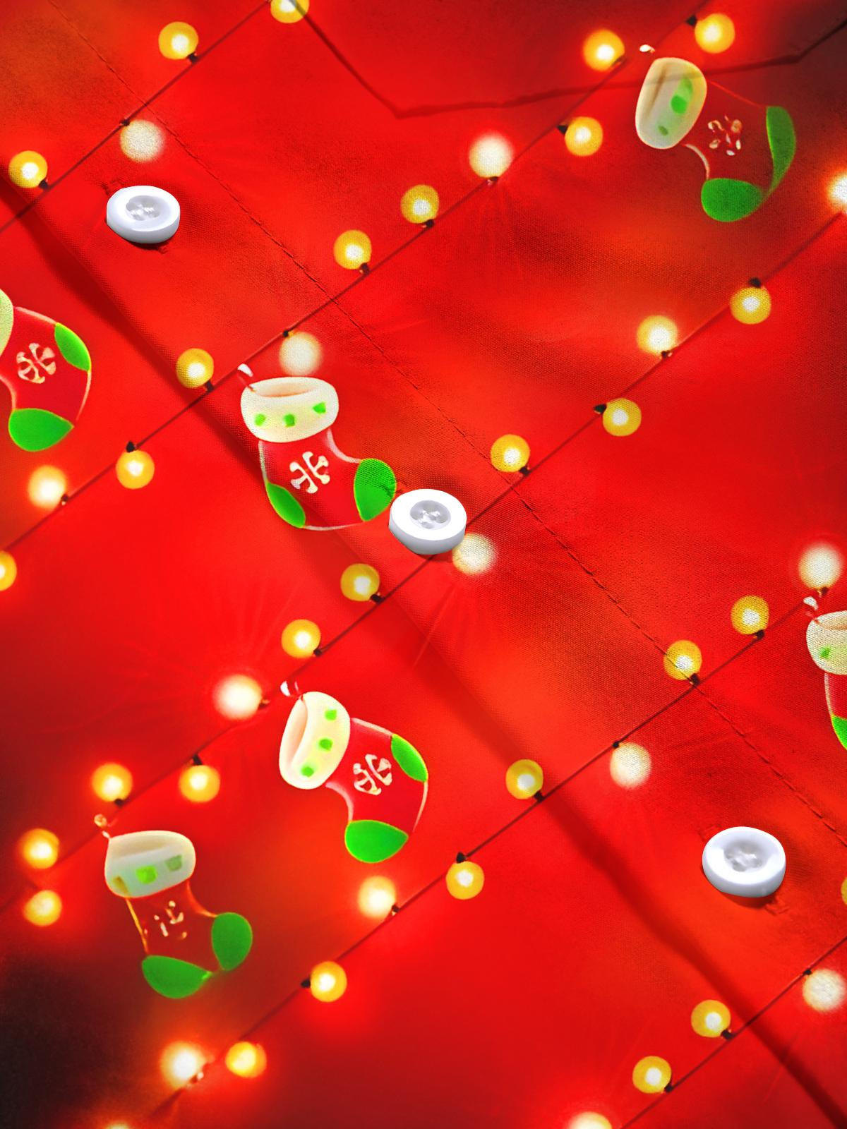 Fun Christmas Light-Up Socks Xmas Men's Pocket Long Sleeve Shirts