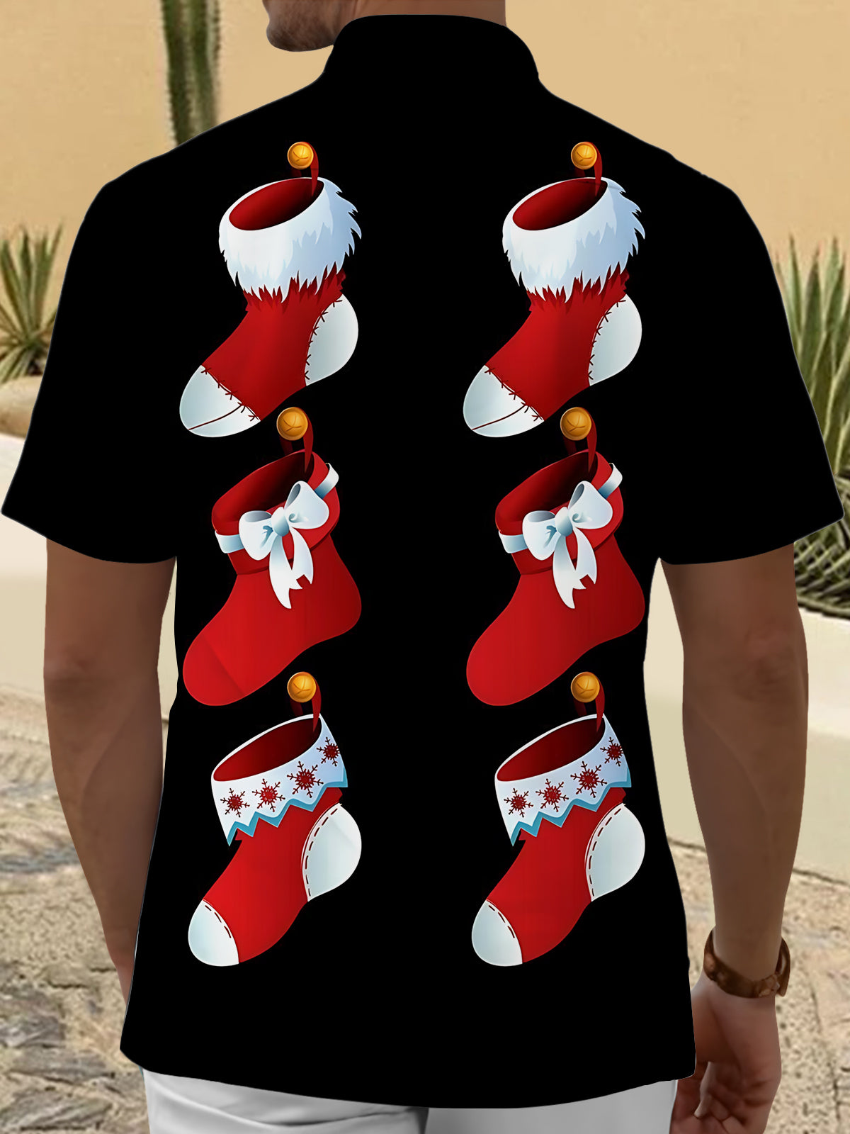 Christmas Socks Print Men's Pocket Short Sleeve Shirts
