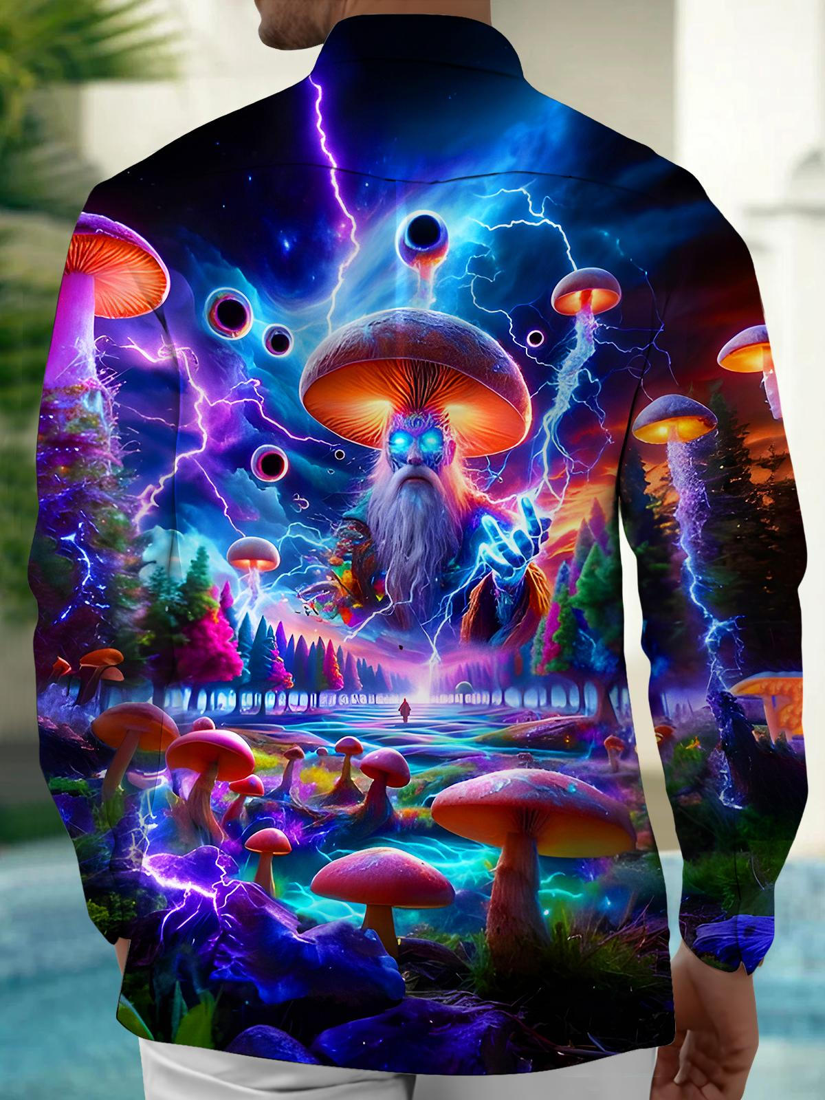 Psychedelic Mushroom Old Man Lightning Men's Pocket Long Sleeve Shirts