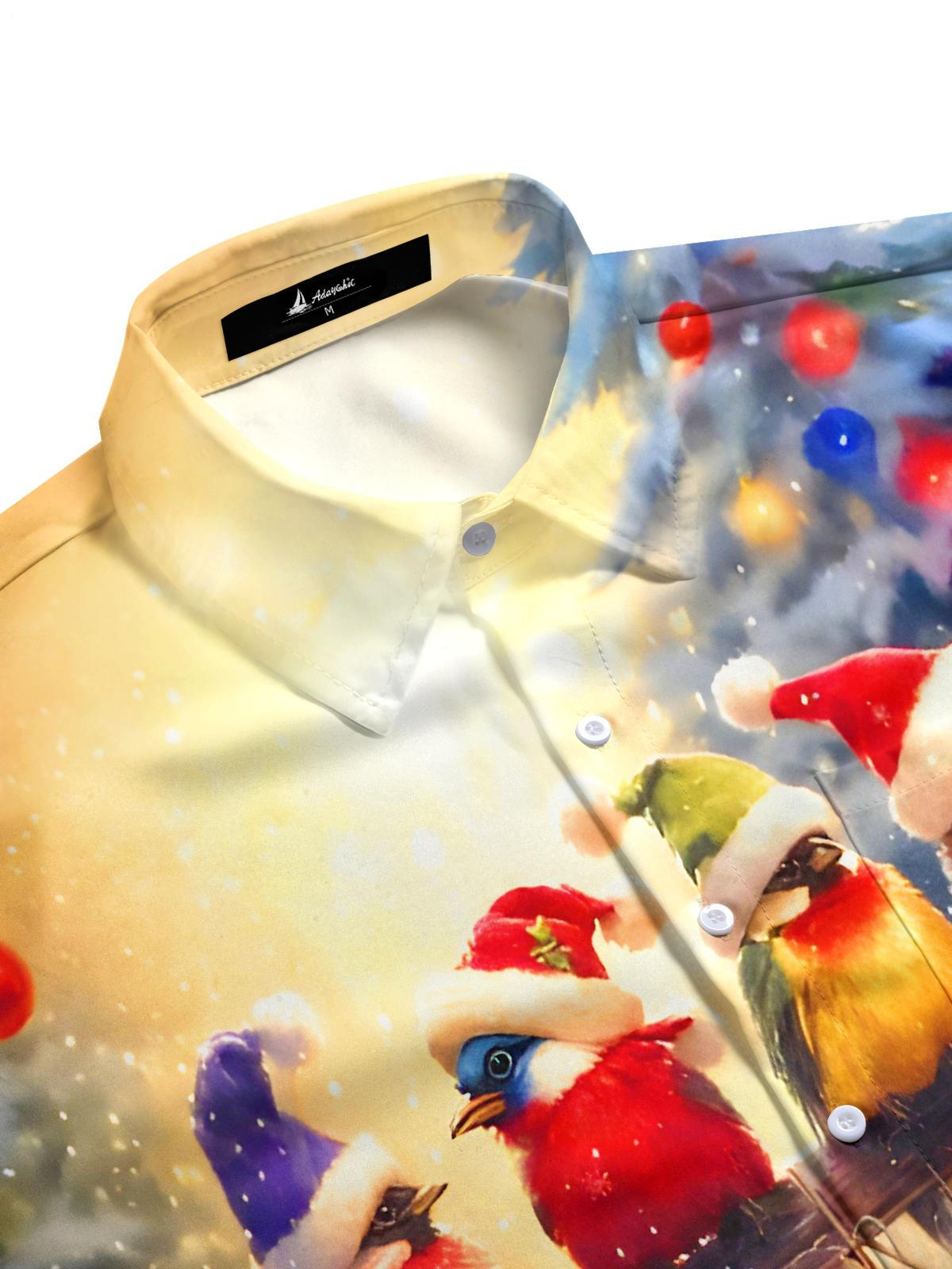 Fun Christmas Bird Lights Xmas Men's Pocket Short Sleeve Shirts