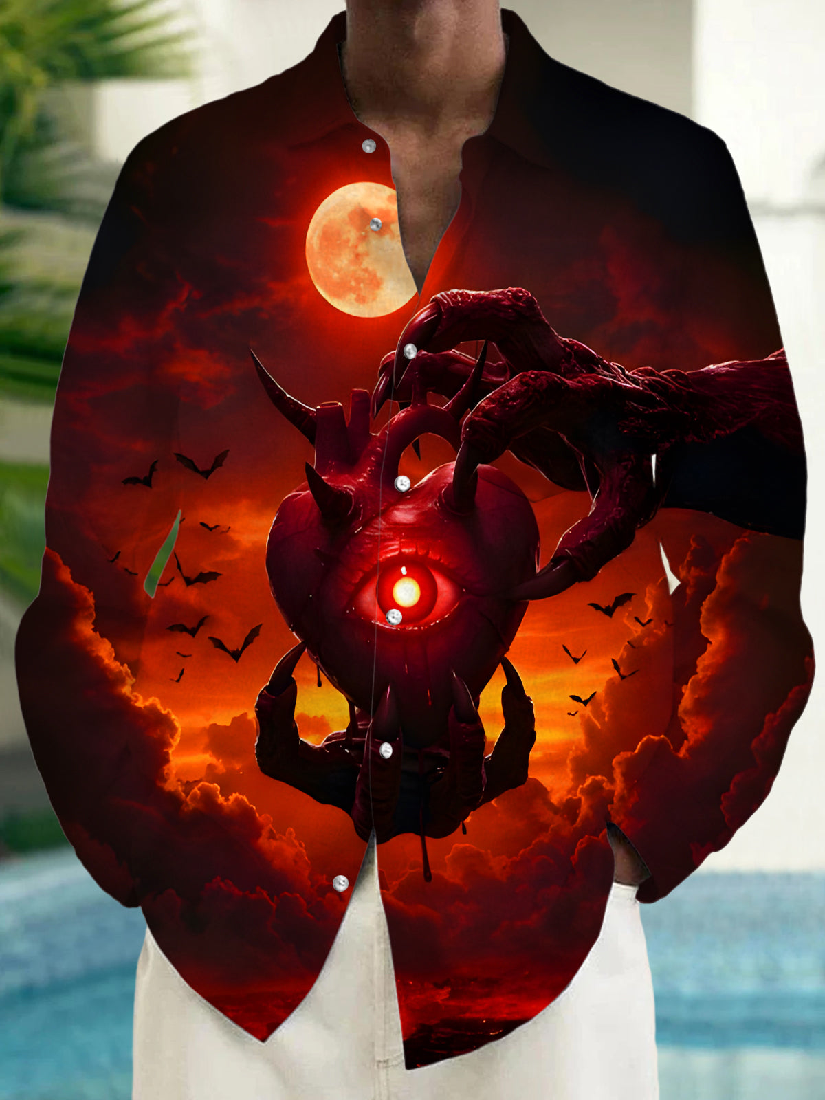 Dark Eyes Heart Men's Pocket Long Sleeve Shirts