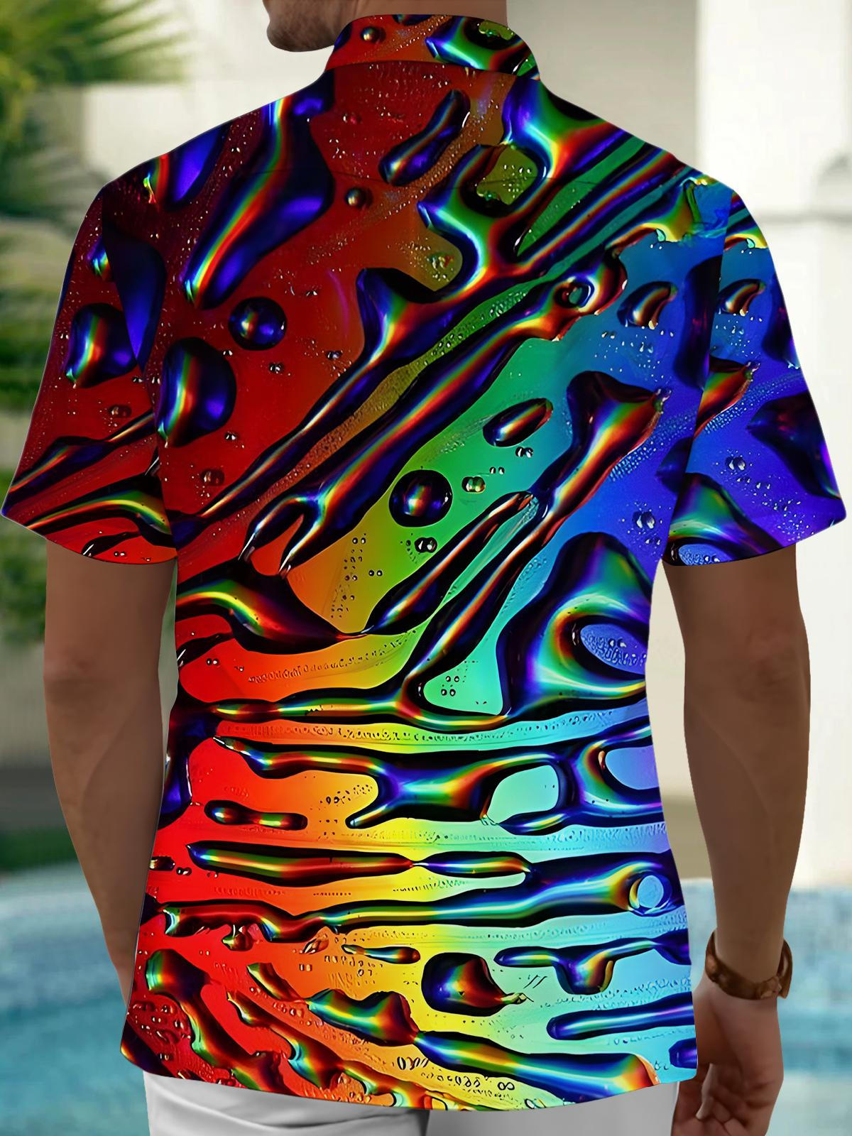 Rainbow Gradient Print Men's Pocket Short Sleeve Shirts