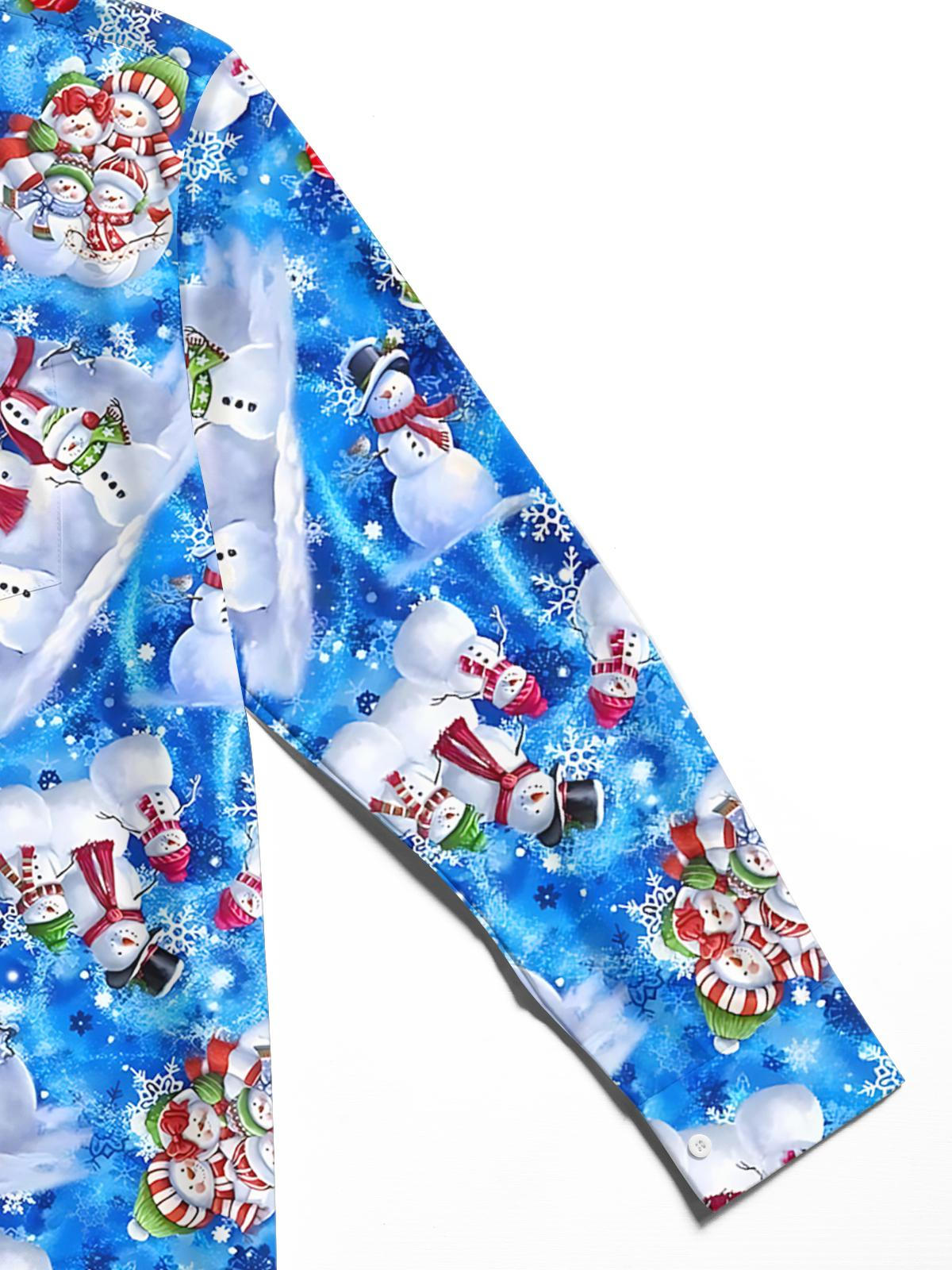 Winter Christmas Snowman Print Men's Pocket Long Sleeve Shirts