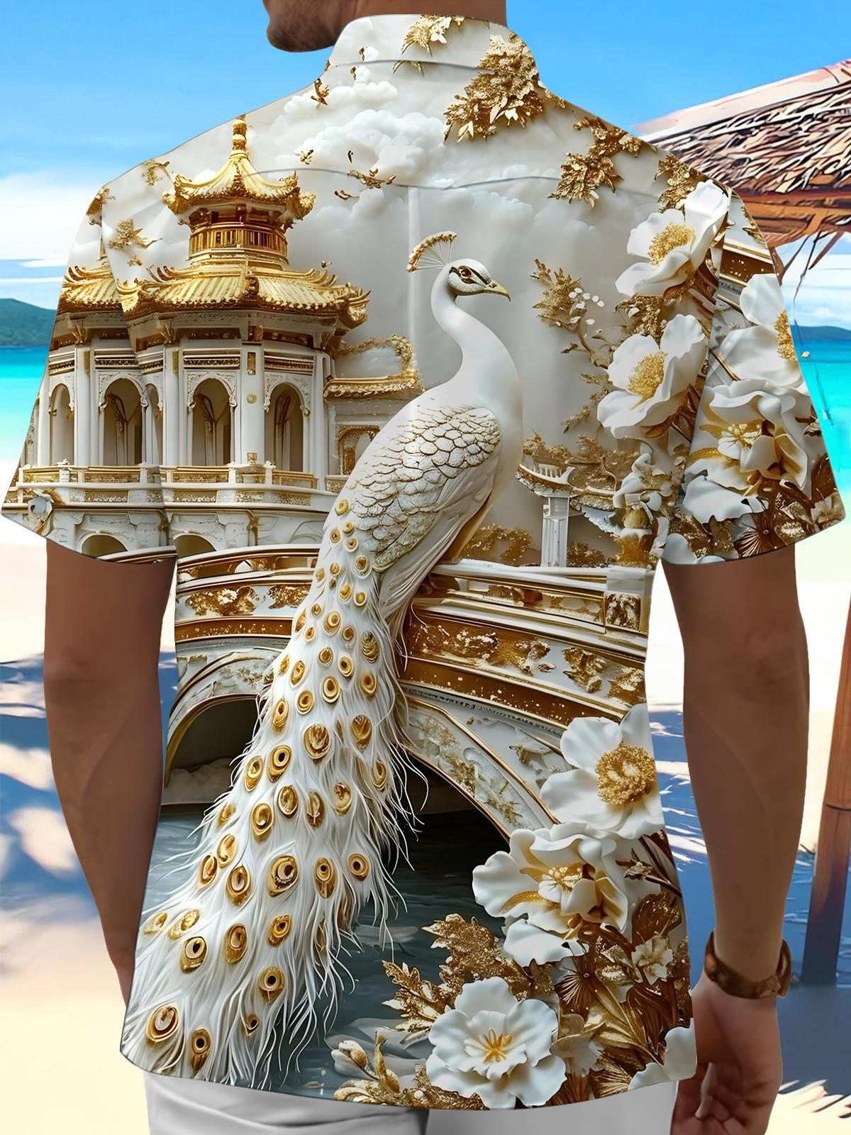 Peacock Art Print Men's Pocket Short Sleeve Shirts