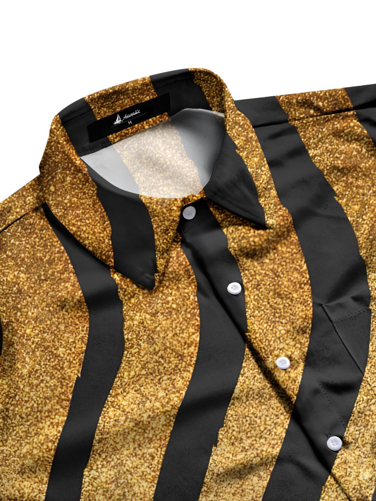 Geometric Stripe Print Men's Pocket Short Sleeve Shirts