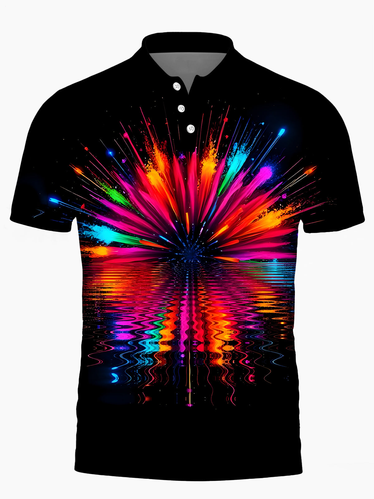 Independence Day Fireworks Men's Short Sleeve Button Polo Shirt