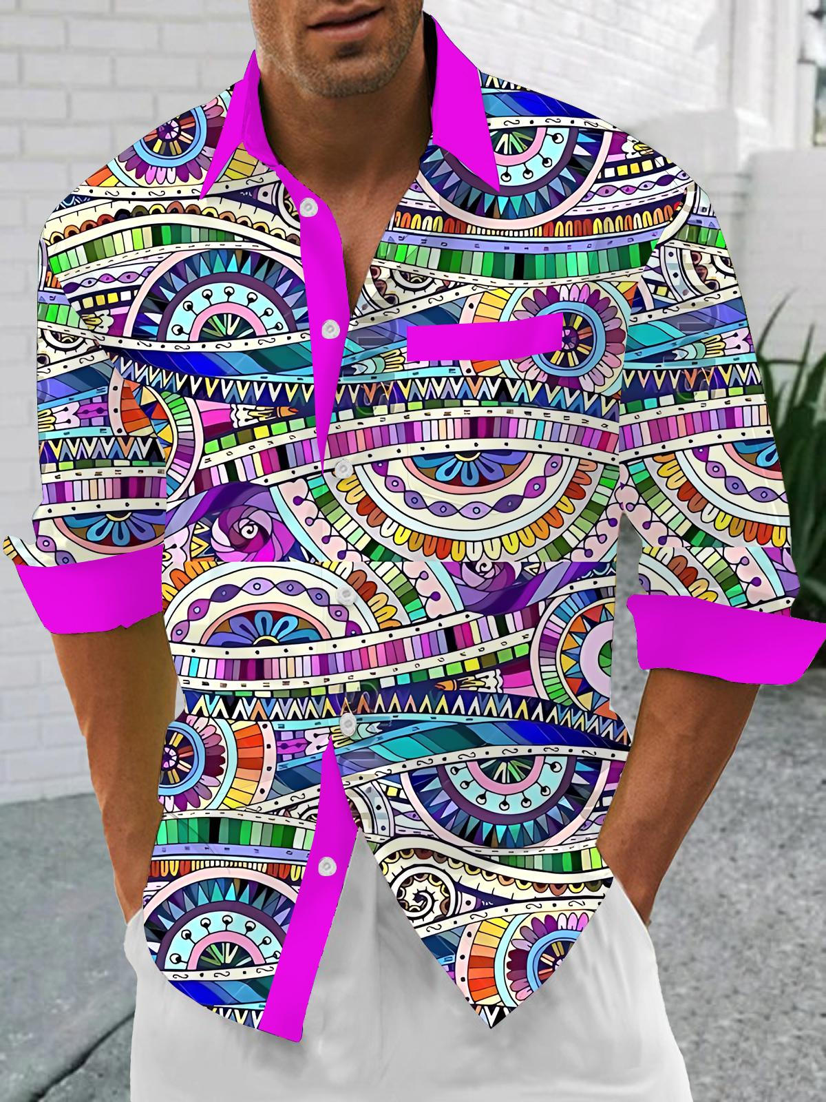 Art Print Men's Pocket Long Sleeve Shirts